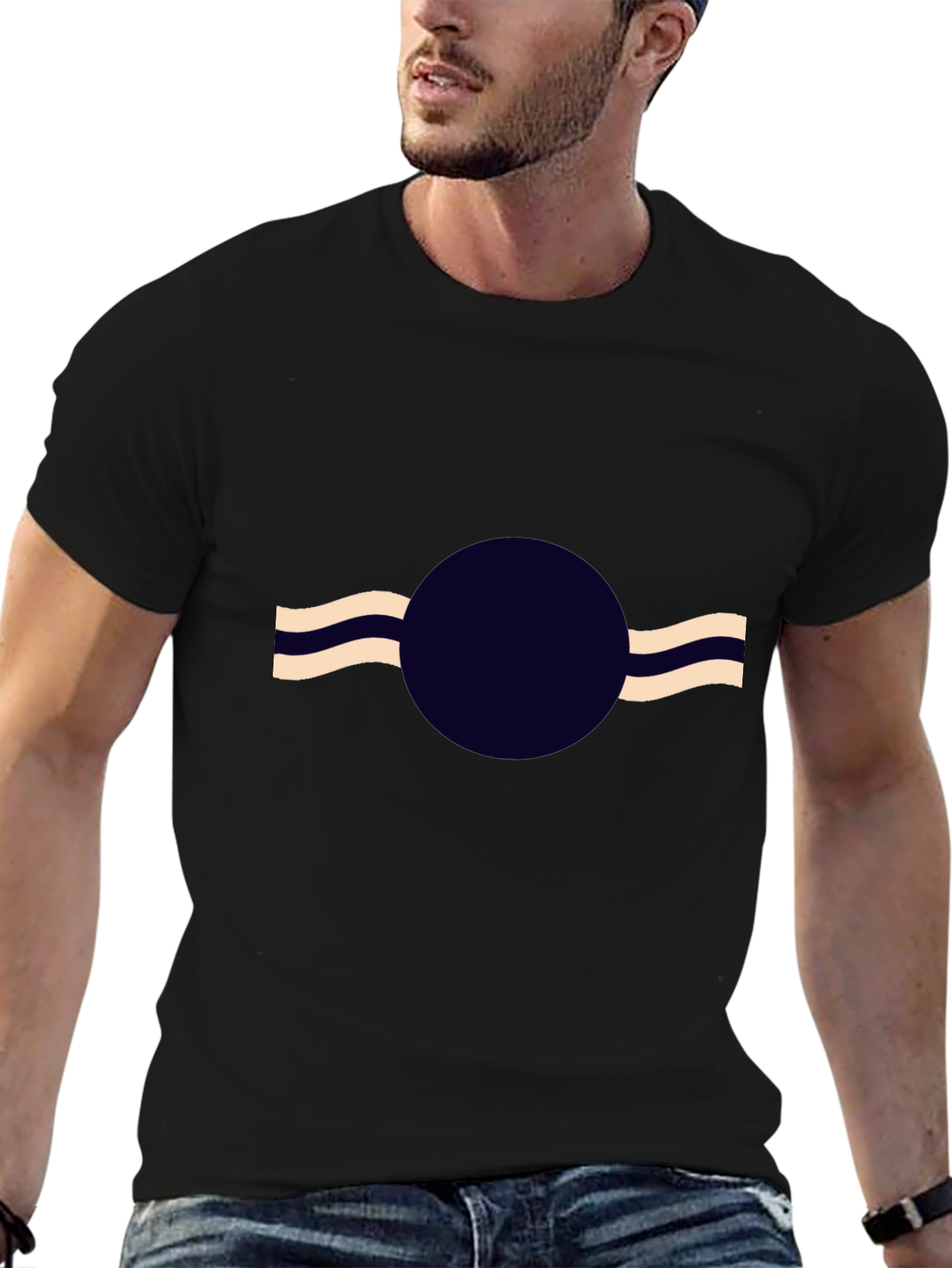 Abstract Circle Wave Black T-Shirt