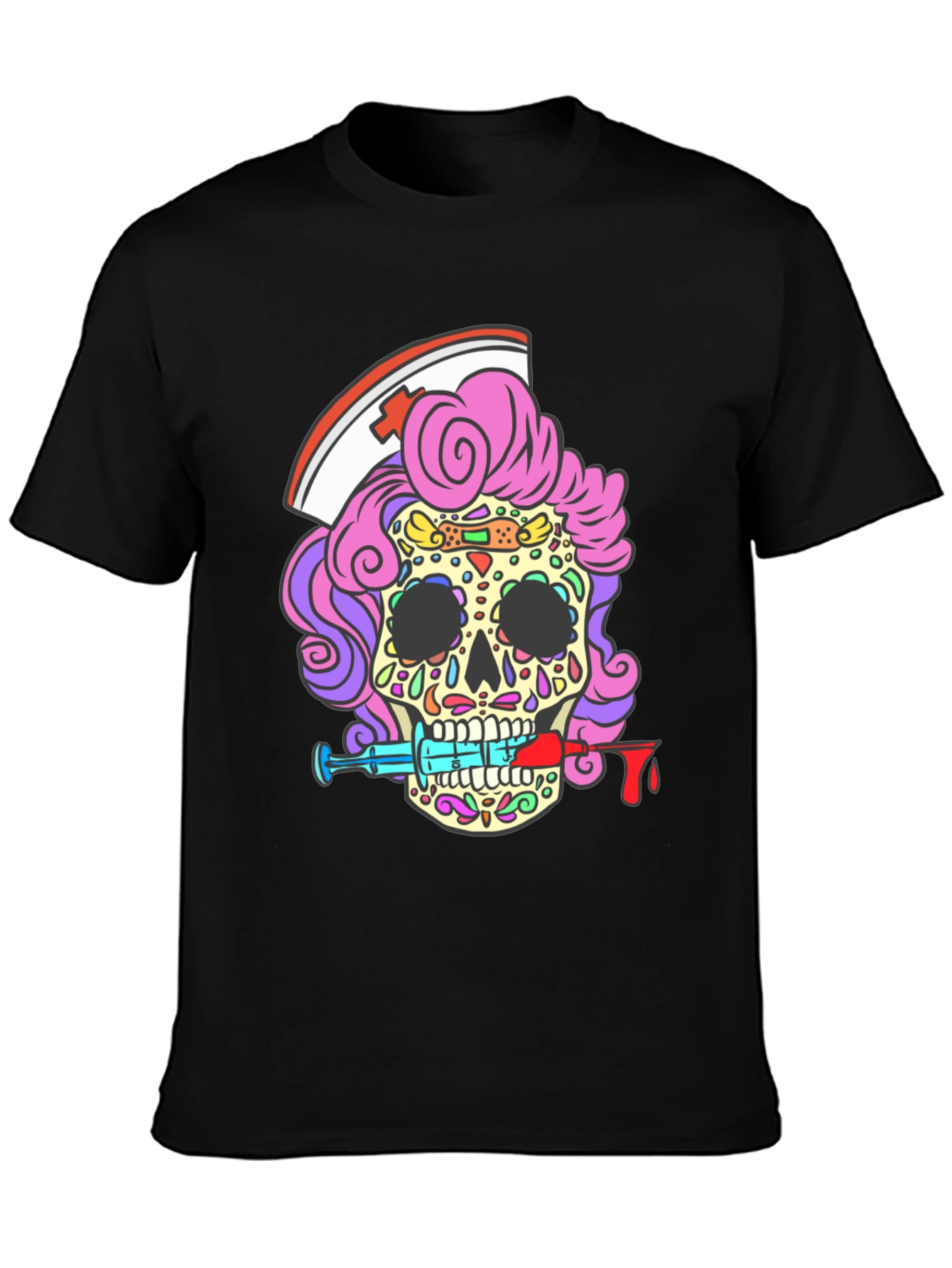 Nurse Skull T-Shirt - Dia de los Muertos Style