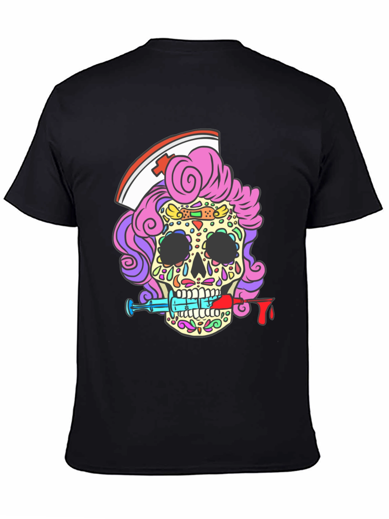 Nurse Skull T-Shirt - Dia de los Muertos Style