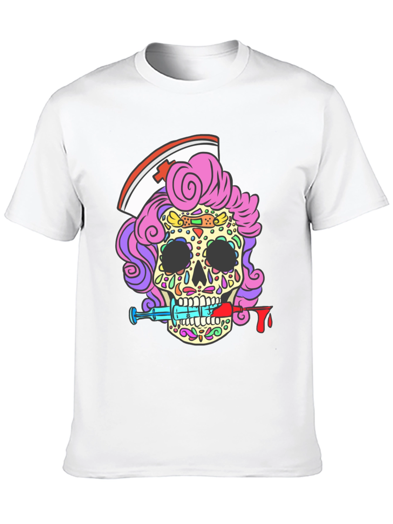 Nurse Skull T-Shirt - Dia de los Muertos Style