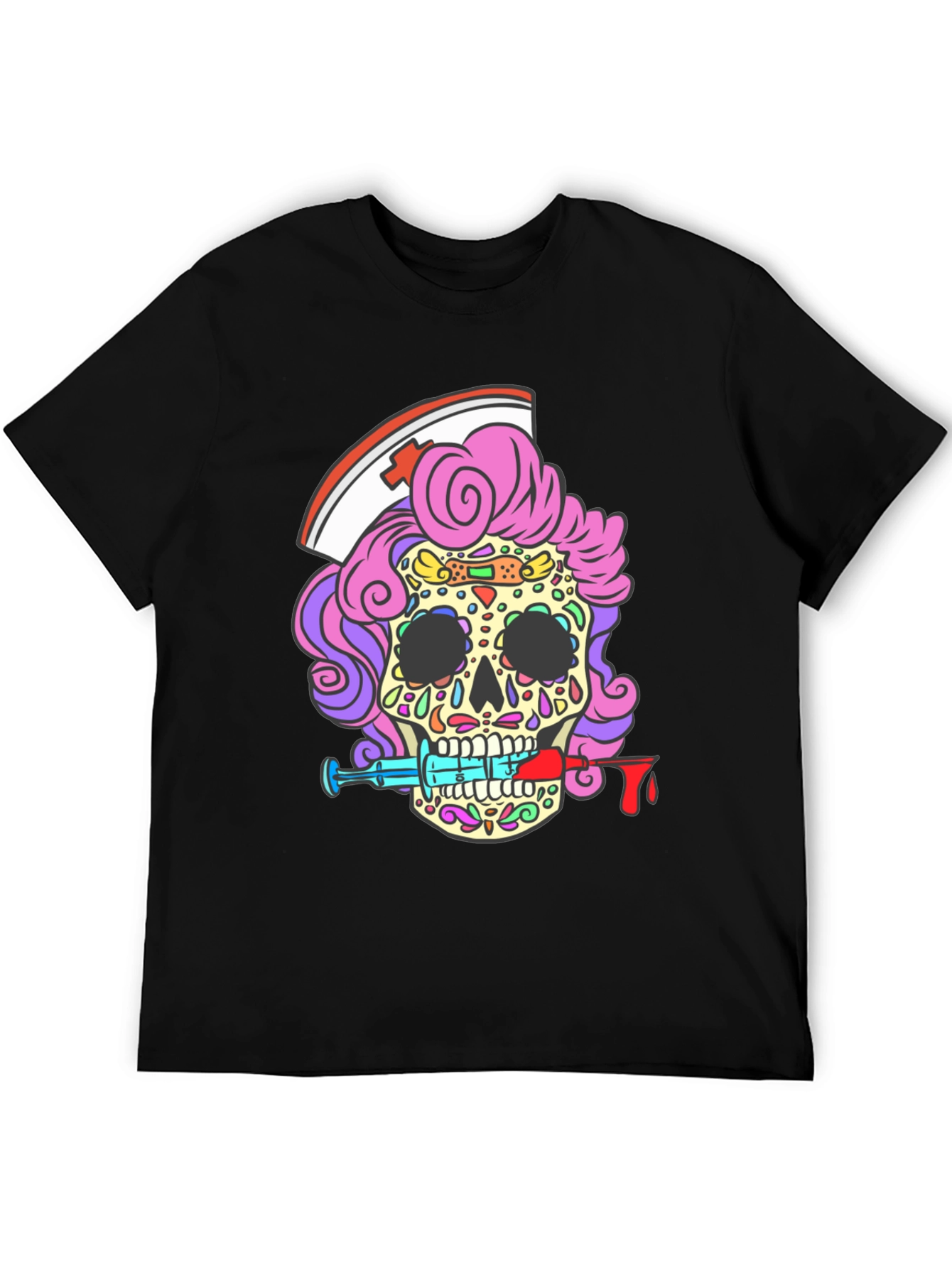 Nurse Skull T-Shirt - Dia de los Muertos Style