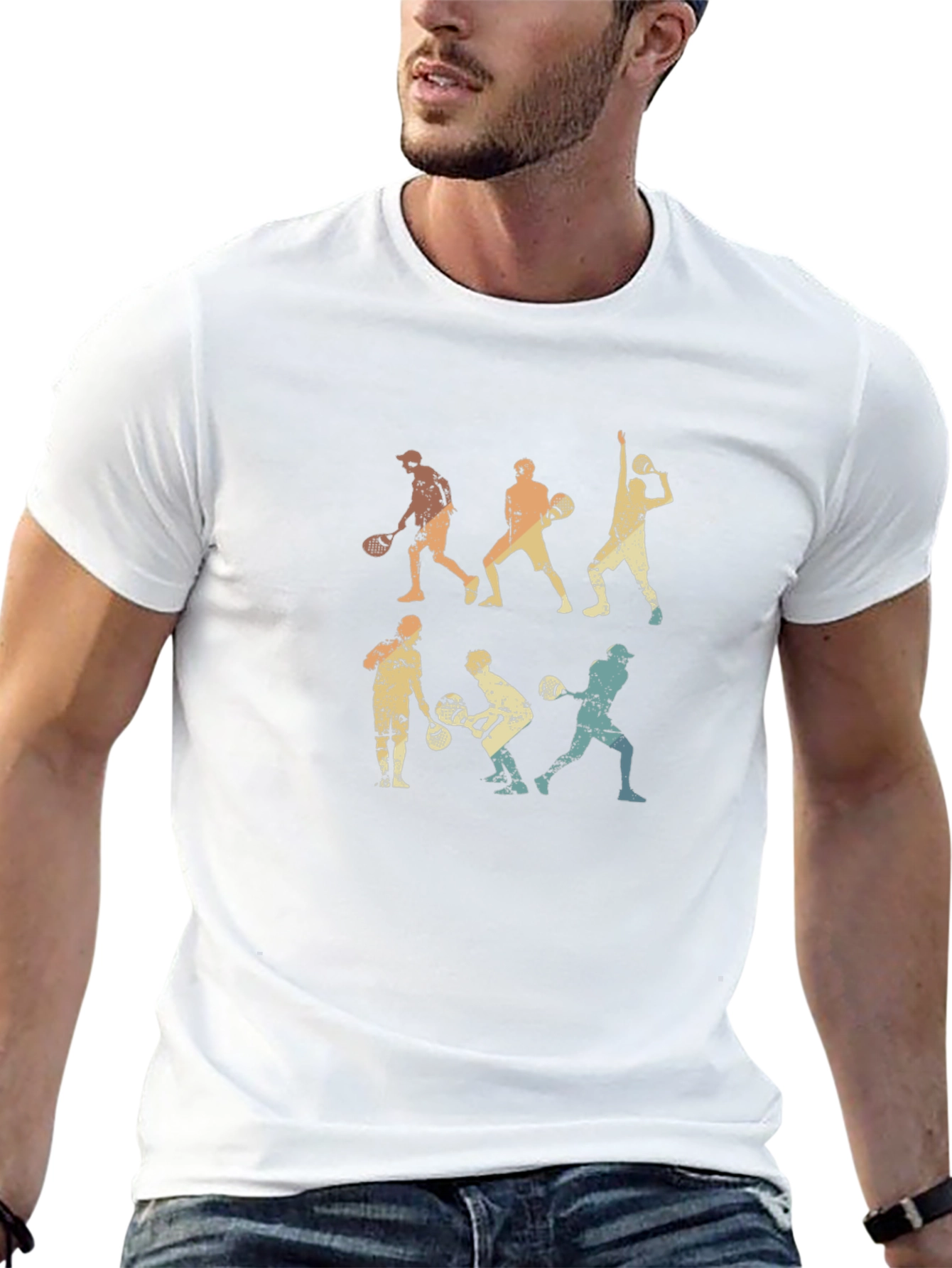 Retro Tennis Player Black T-Shirt