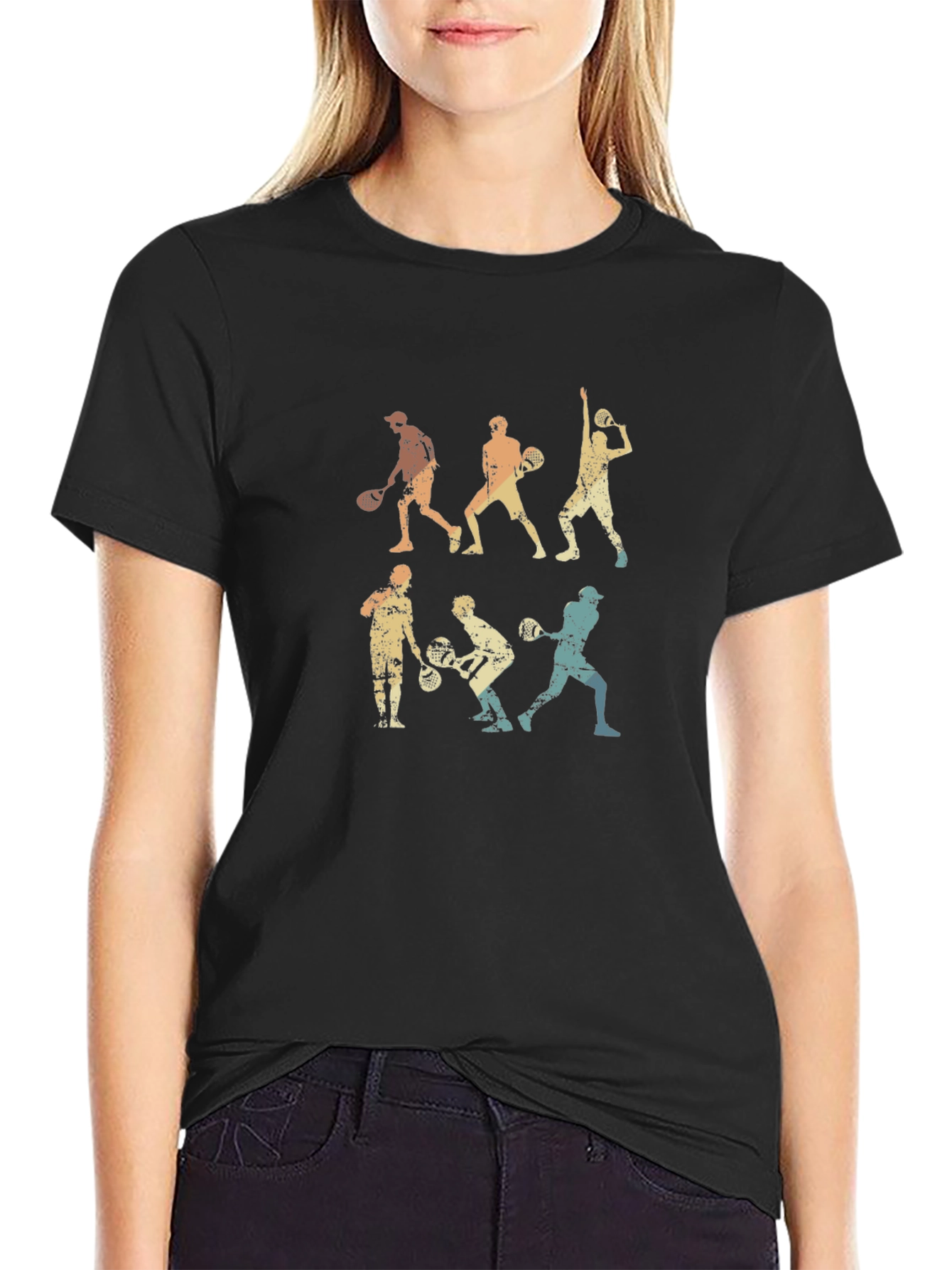 Retro Tennis Player Black T-Shirt