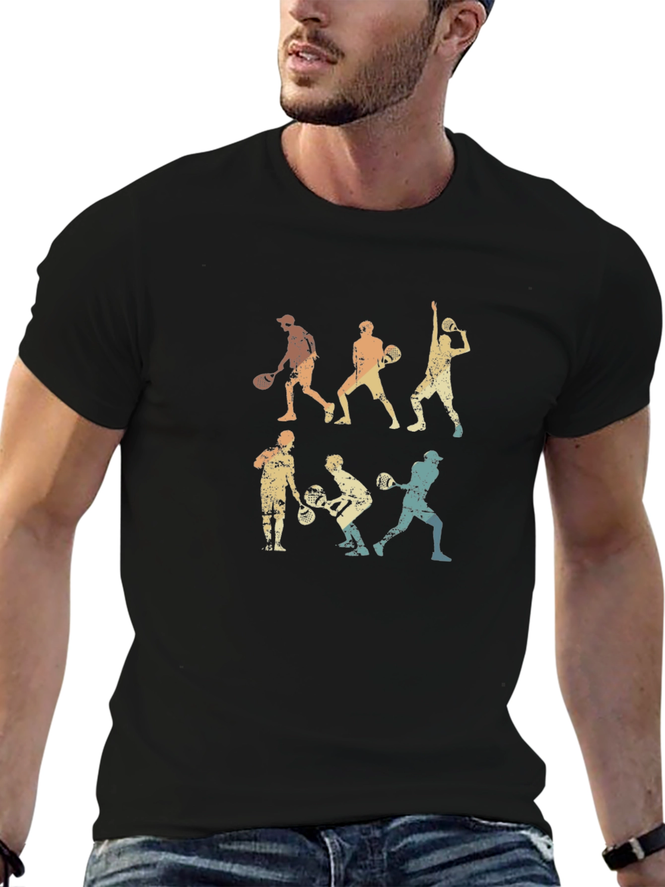 Retro Tennis Player Black T-Shirt