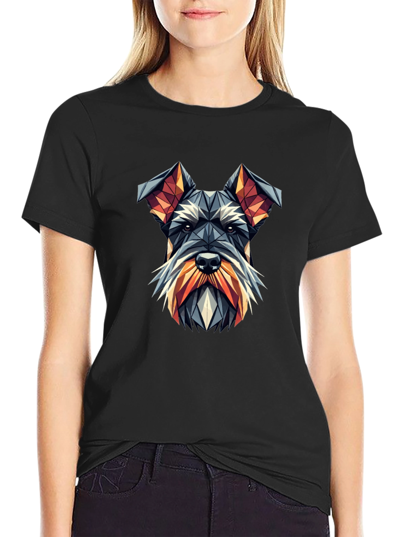 Geometric Schnauzer Dog Graphic Tee - Black