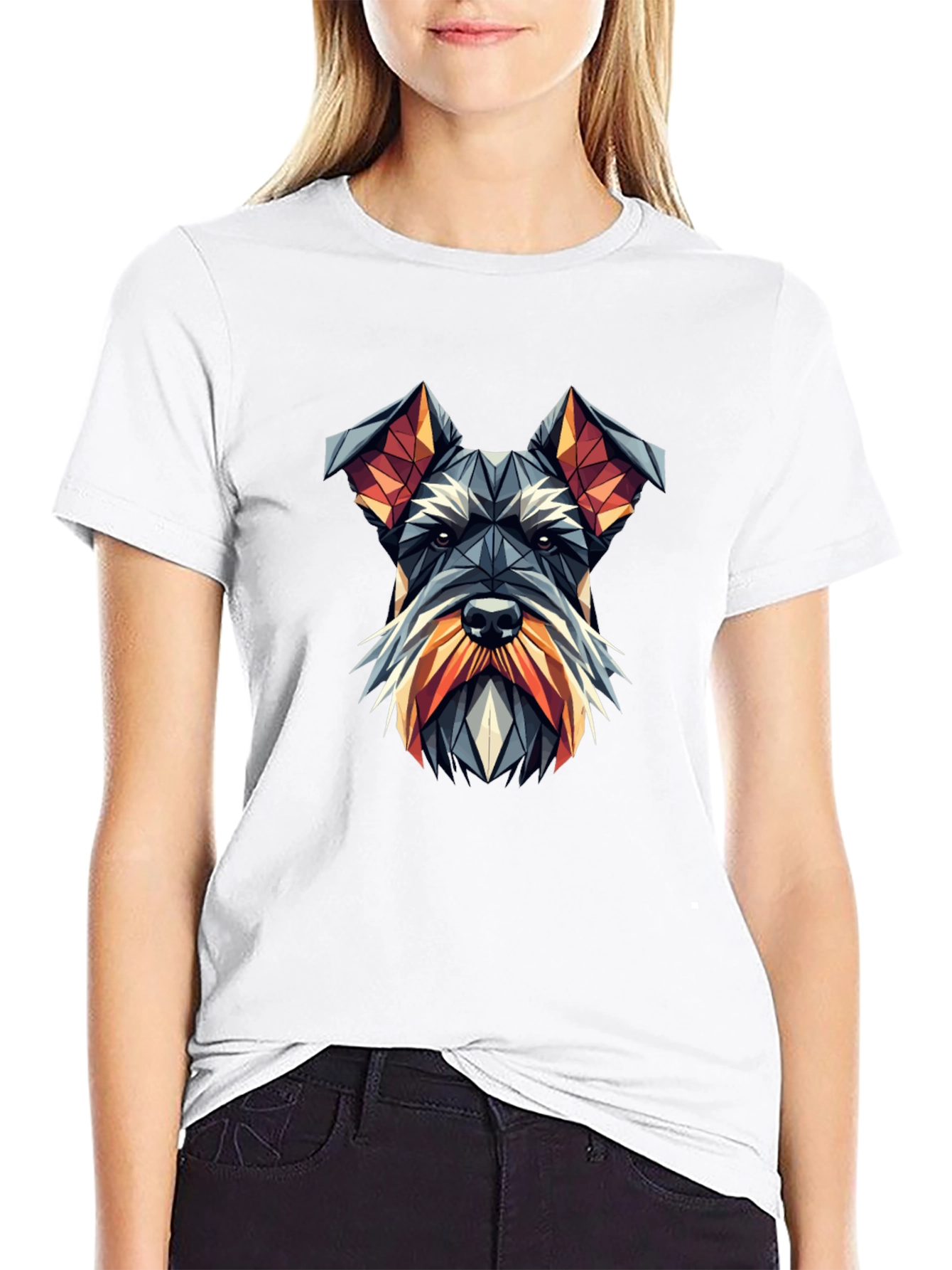 Geometric Schnauzer Dog Graphic Tee - Black