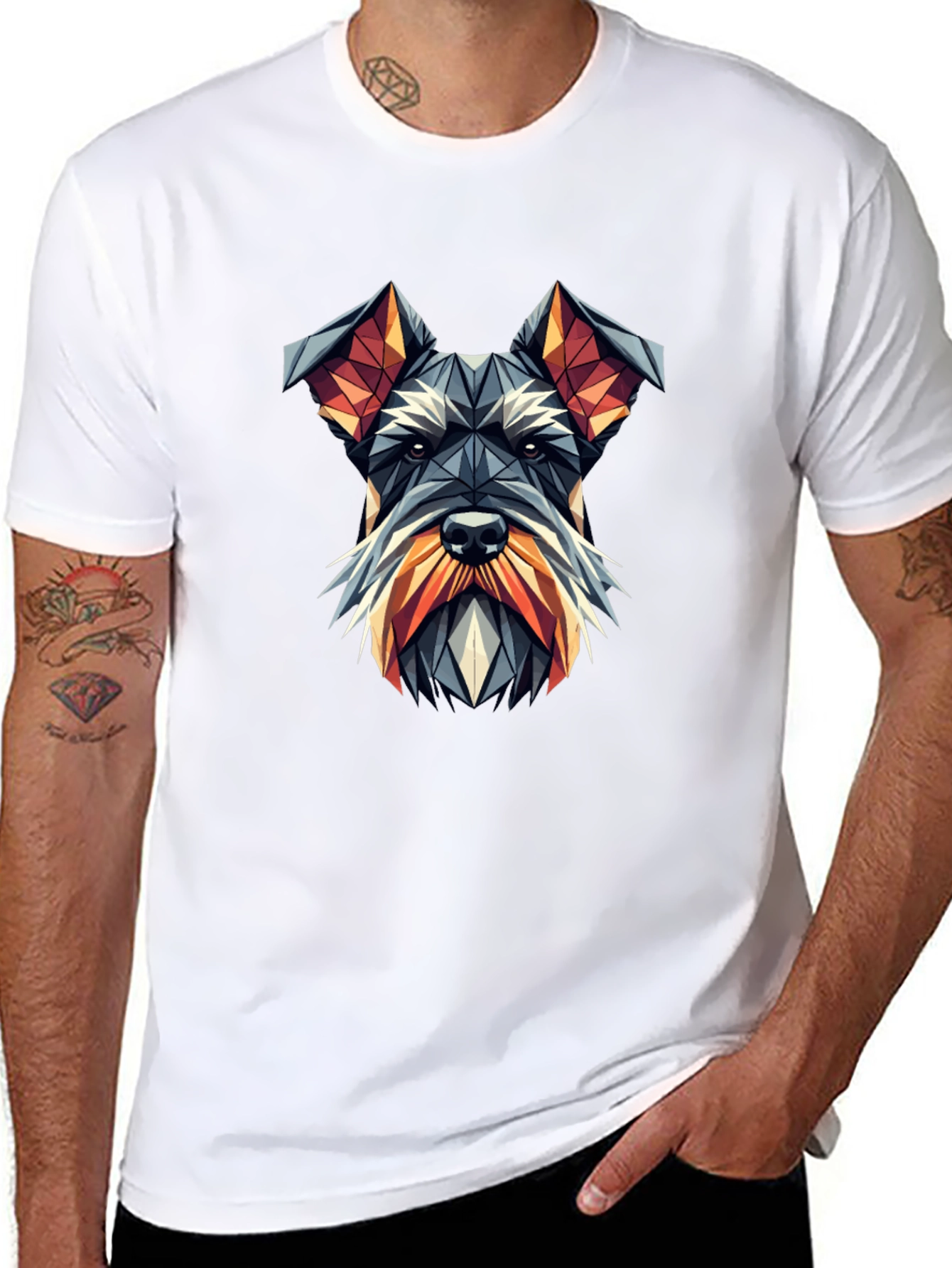 Geometric Schnauzer Dog Graphic Tee - Black