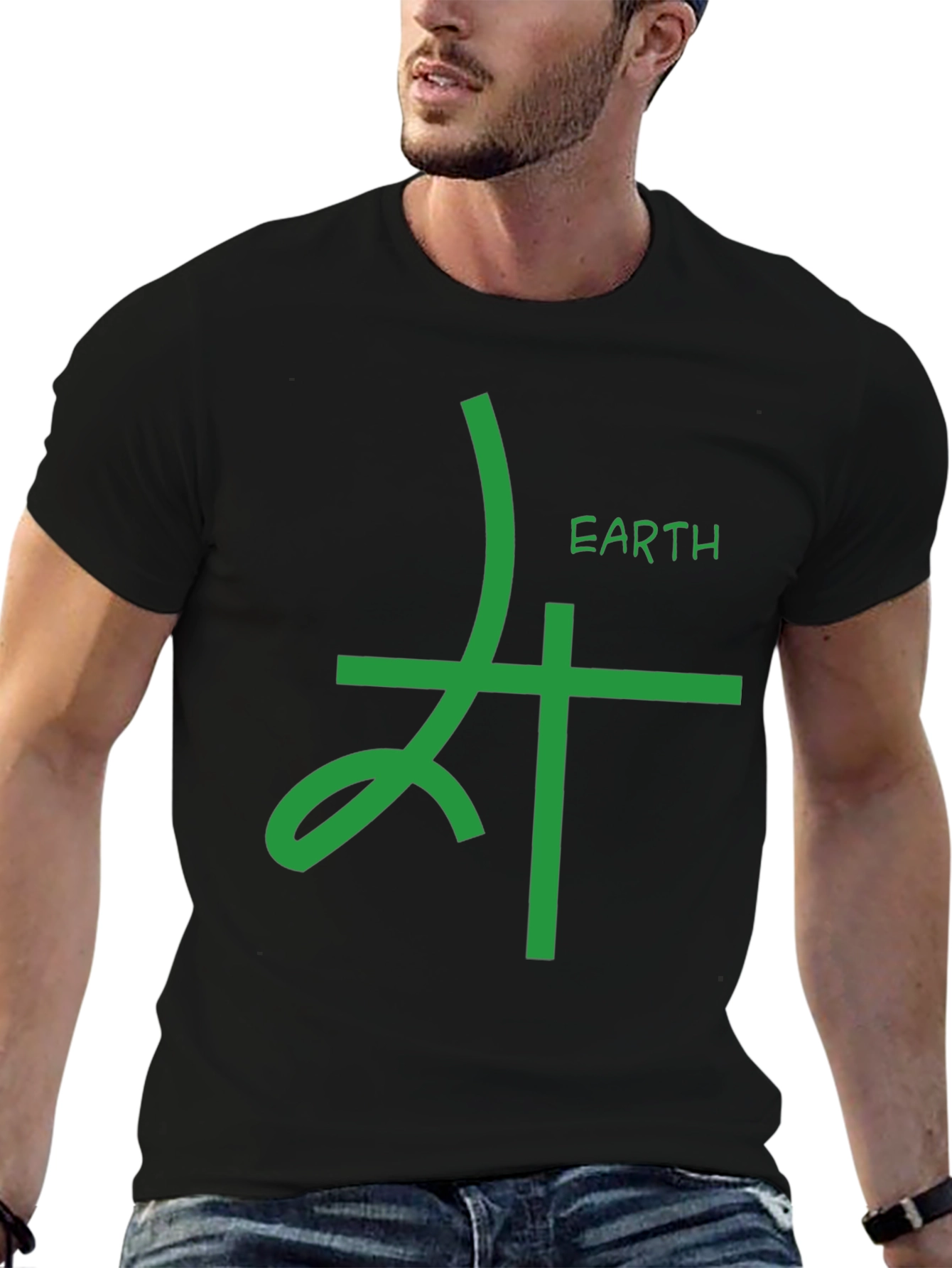 Earth Element Symbol Graphic Tee - Black Cotton T-Shirt