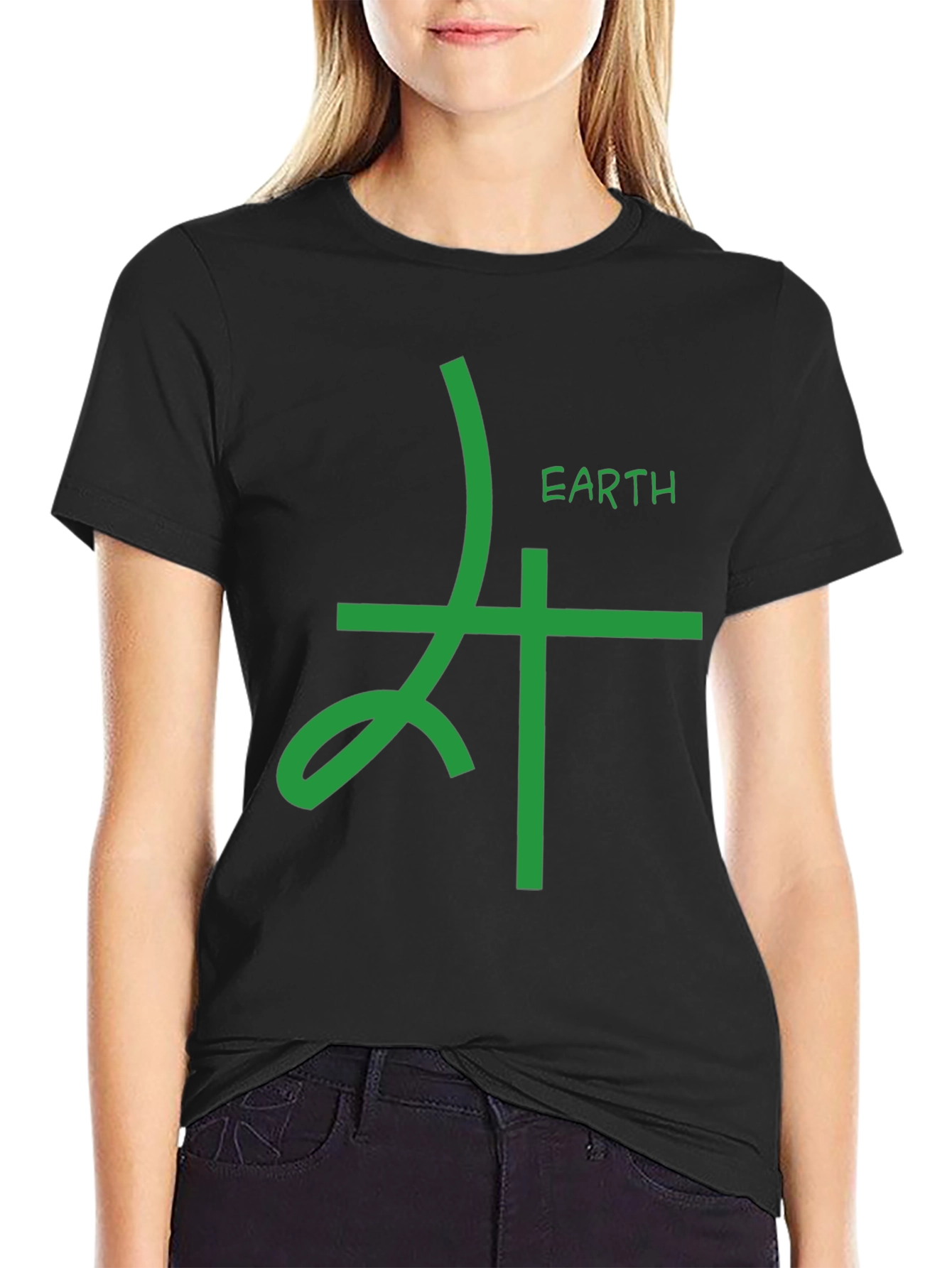 Earth Element Symbol Graphic Tee - Black Cotton T-Shirt