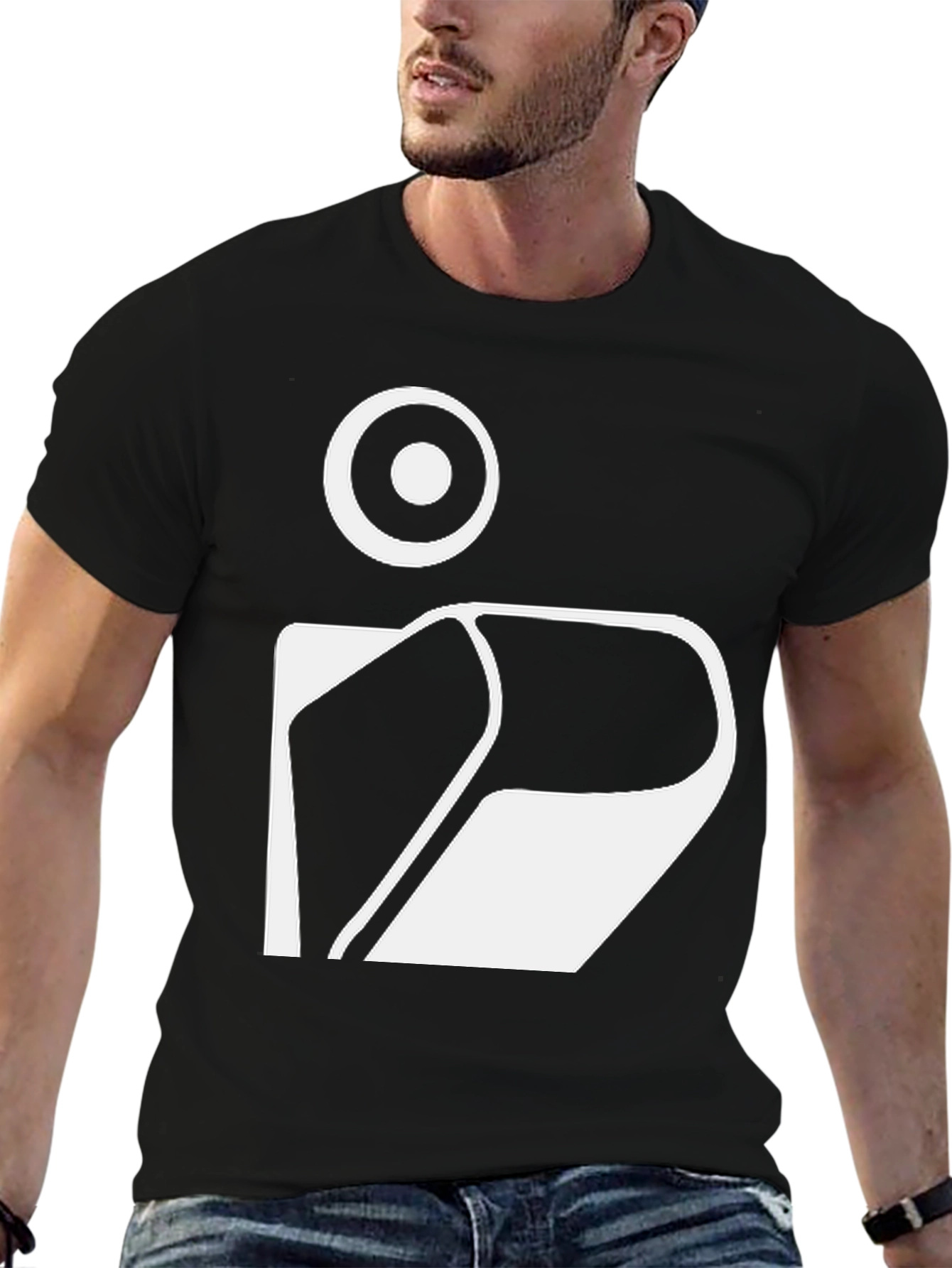 Modern Graphic Tee - Abstract White Print on Black