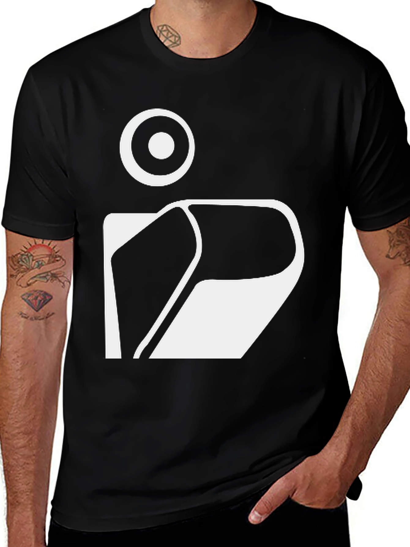 Modern Graphic Tee - Abstract White Print on Black
