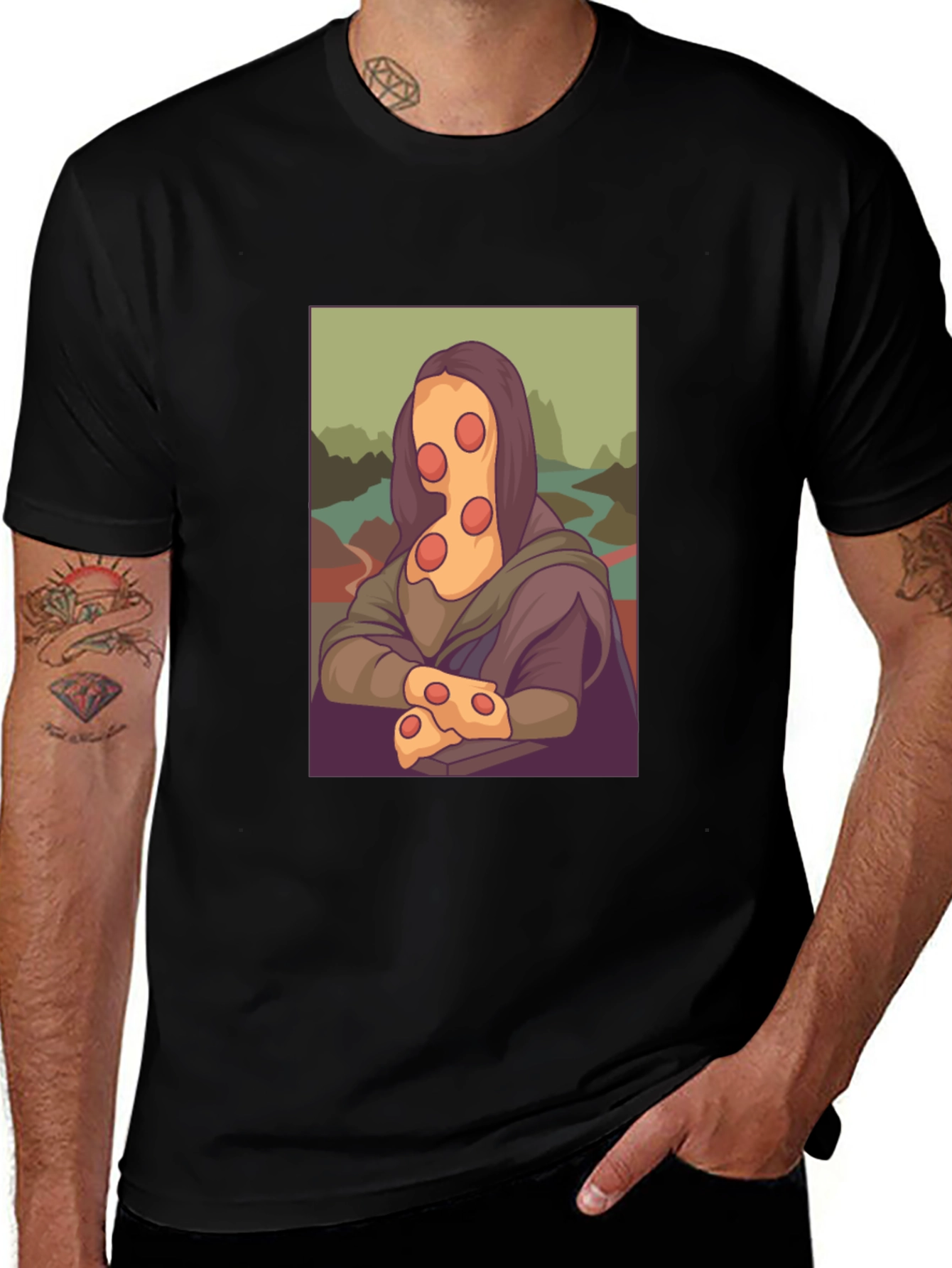 Pizza Mona Lisa Black T-Shirt