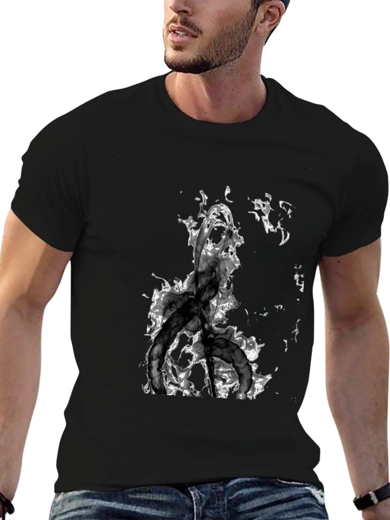 Abstract Smoke Design Black T-Shirt