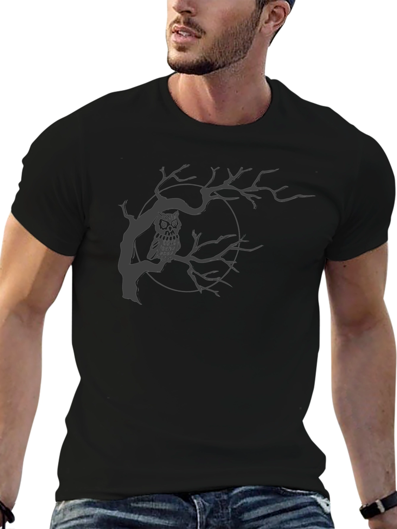Owl in Tree Graphic T-Shirt - Mens Black Tee