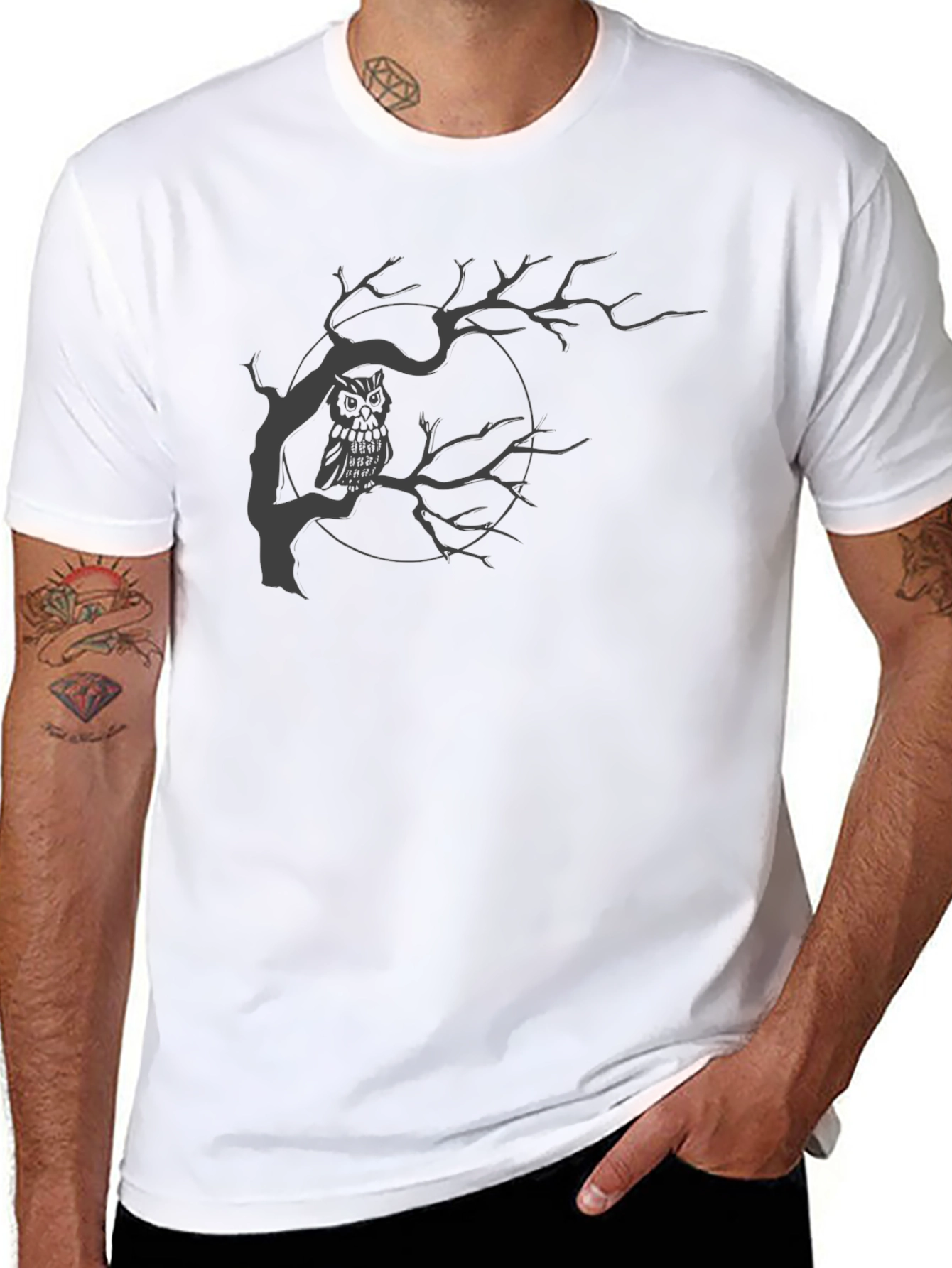Owl in Tree Graphic T-Shirt - Mens Black Tee