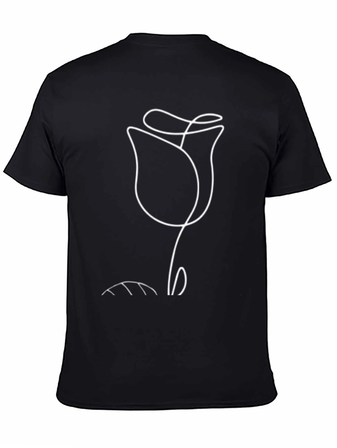 Minimalist Rose Line Art Black T-Shirt