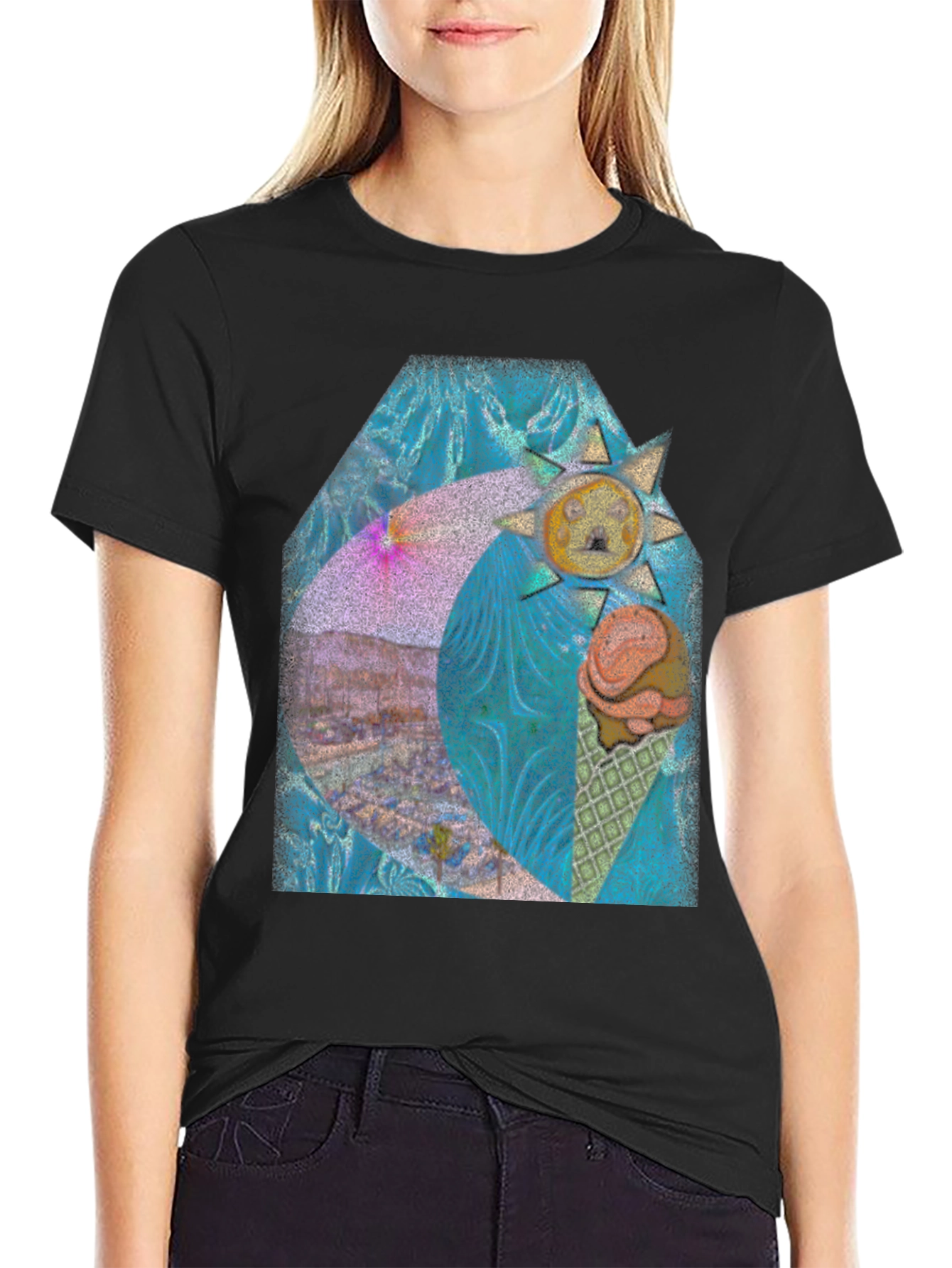 Artistic Summer Scene Graphic T-Shirt