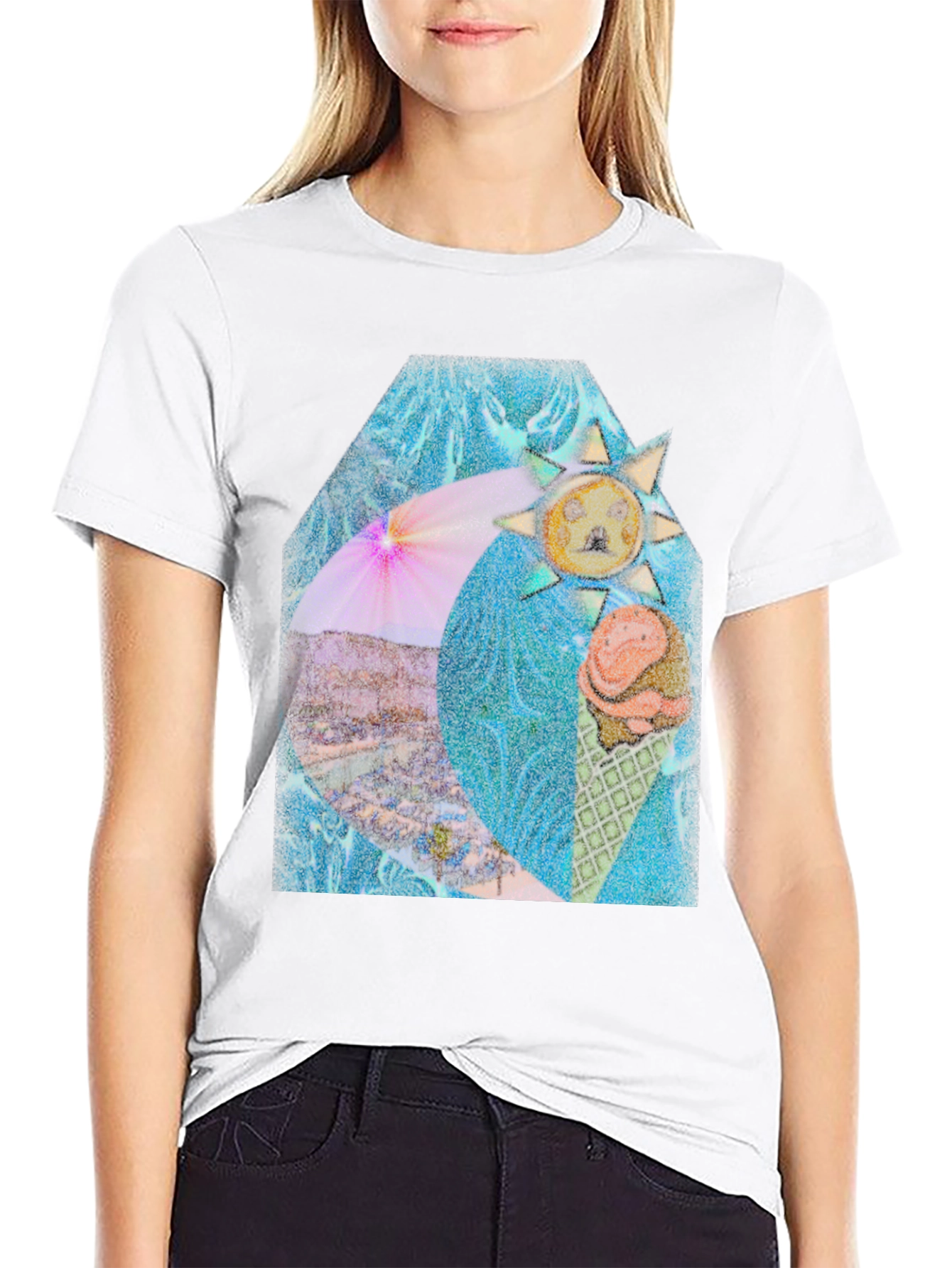 Artistic Summer Scene Graphic T-Shirt
