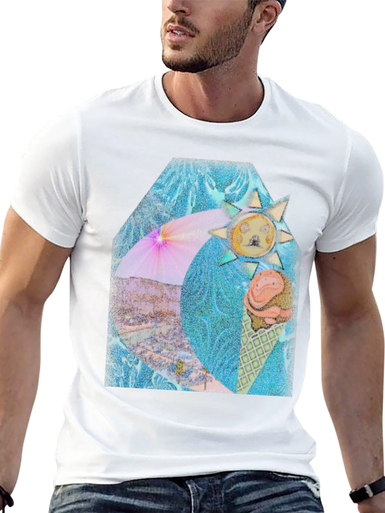 Artistic Summer Scene Graphic T-Shirt