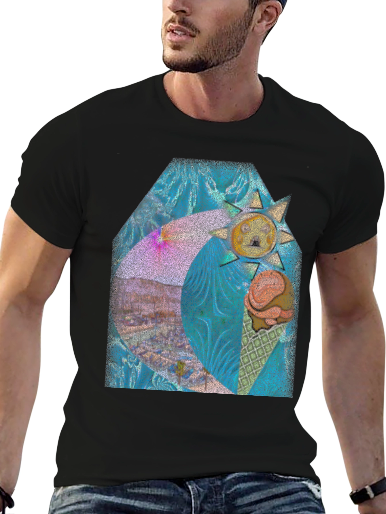 Artistic Summer Scene Graphic T-Shirt