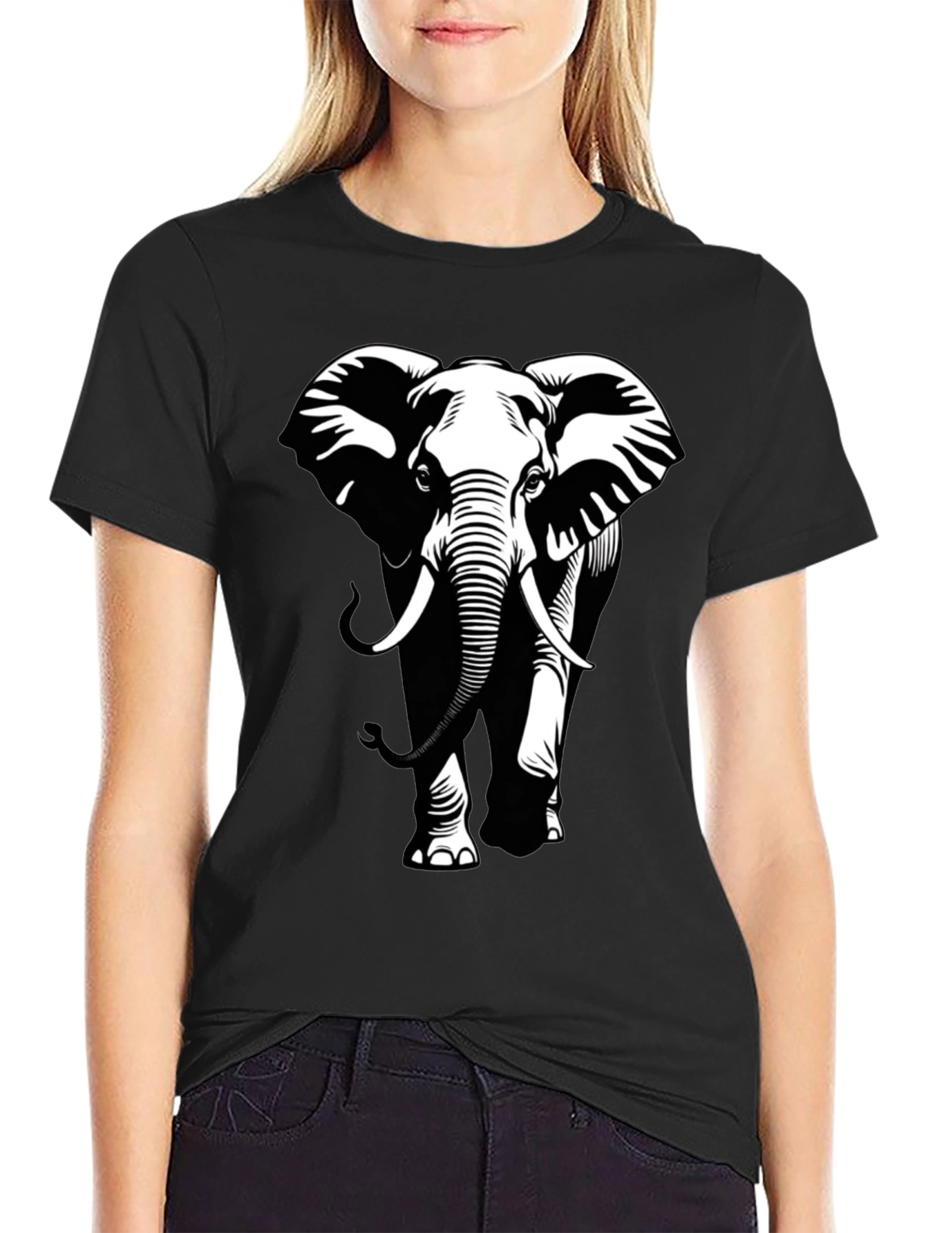 Elephant Graphic Tee - Stylish Black Cotton T-Shirt