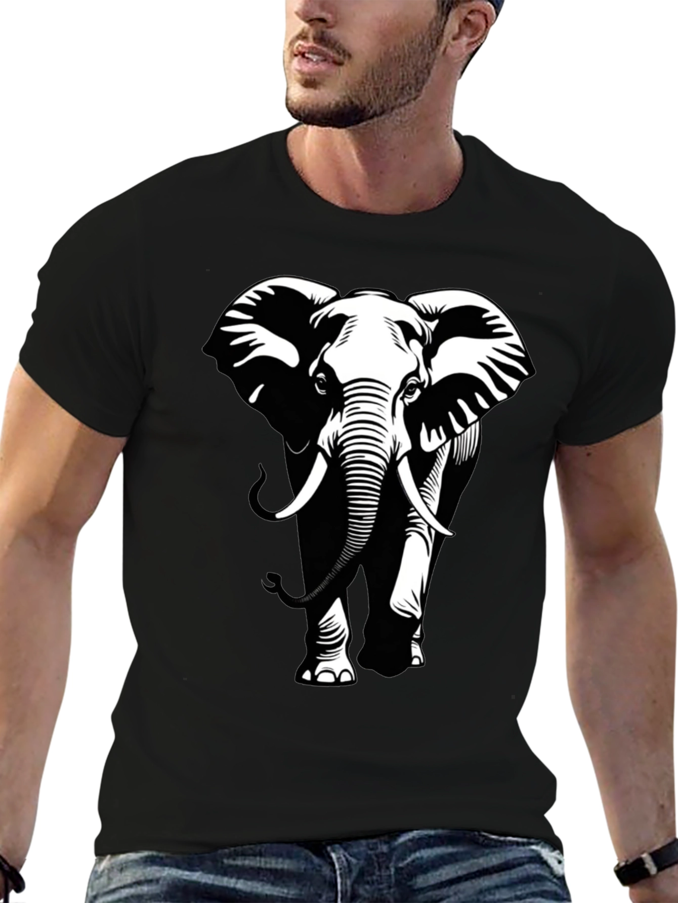 Elephant Graphic Tee - Stylish Black Cotton T-Shirt