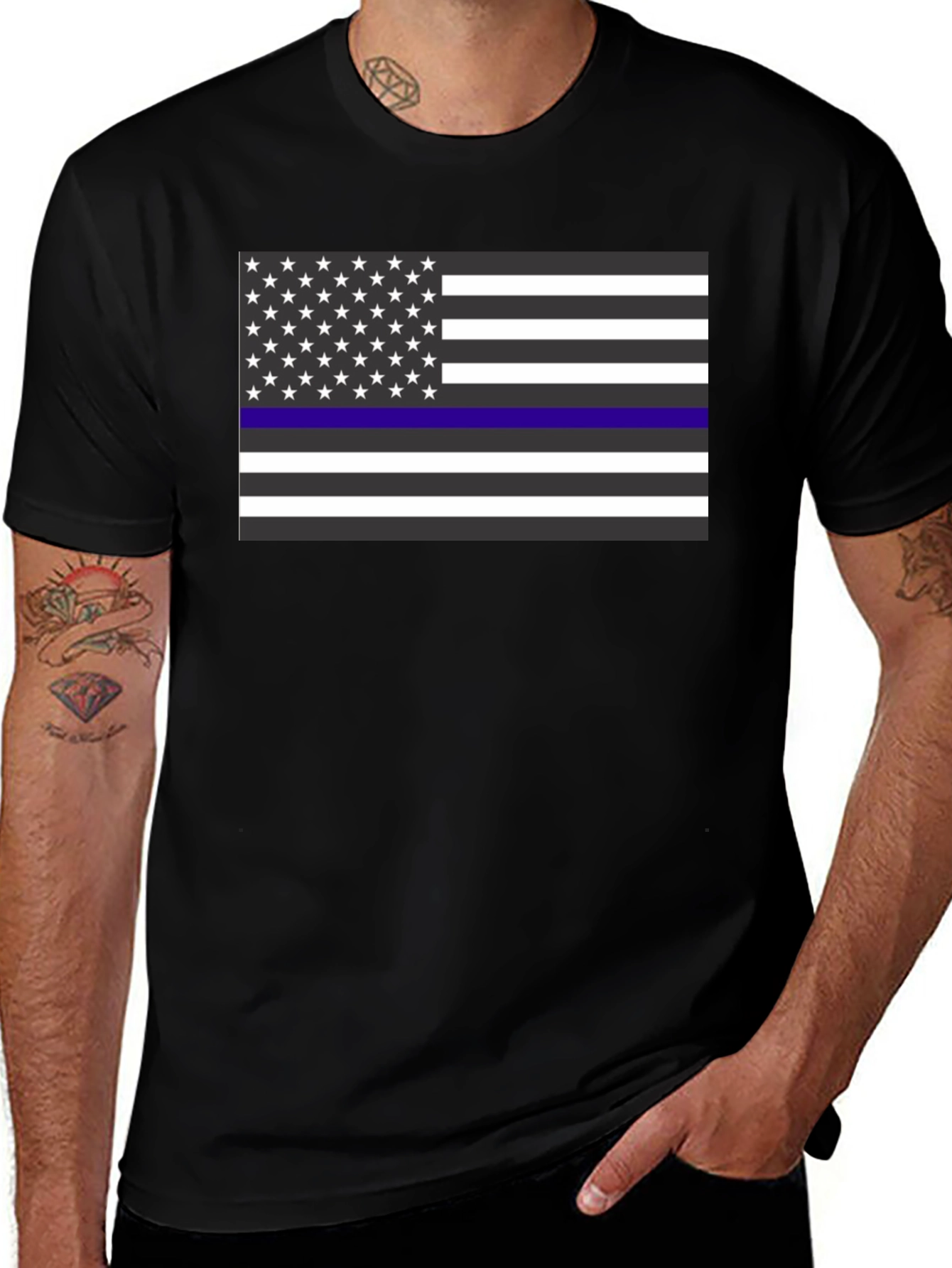 Thin Blue Line American Flag T-Shirt