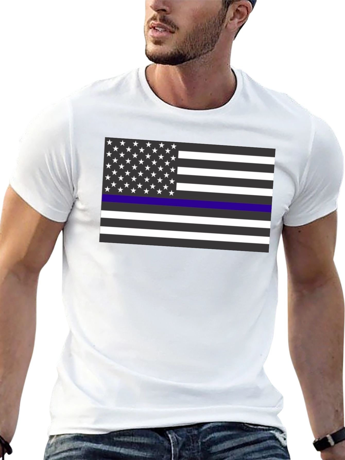 Thin Blue Line American Flag T-Shirt