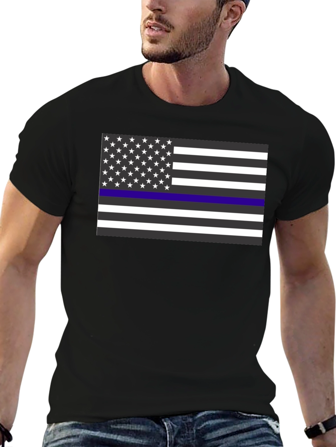 Thin Blue Line American Flag T-Shirt
