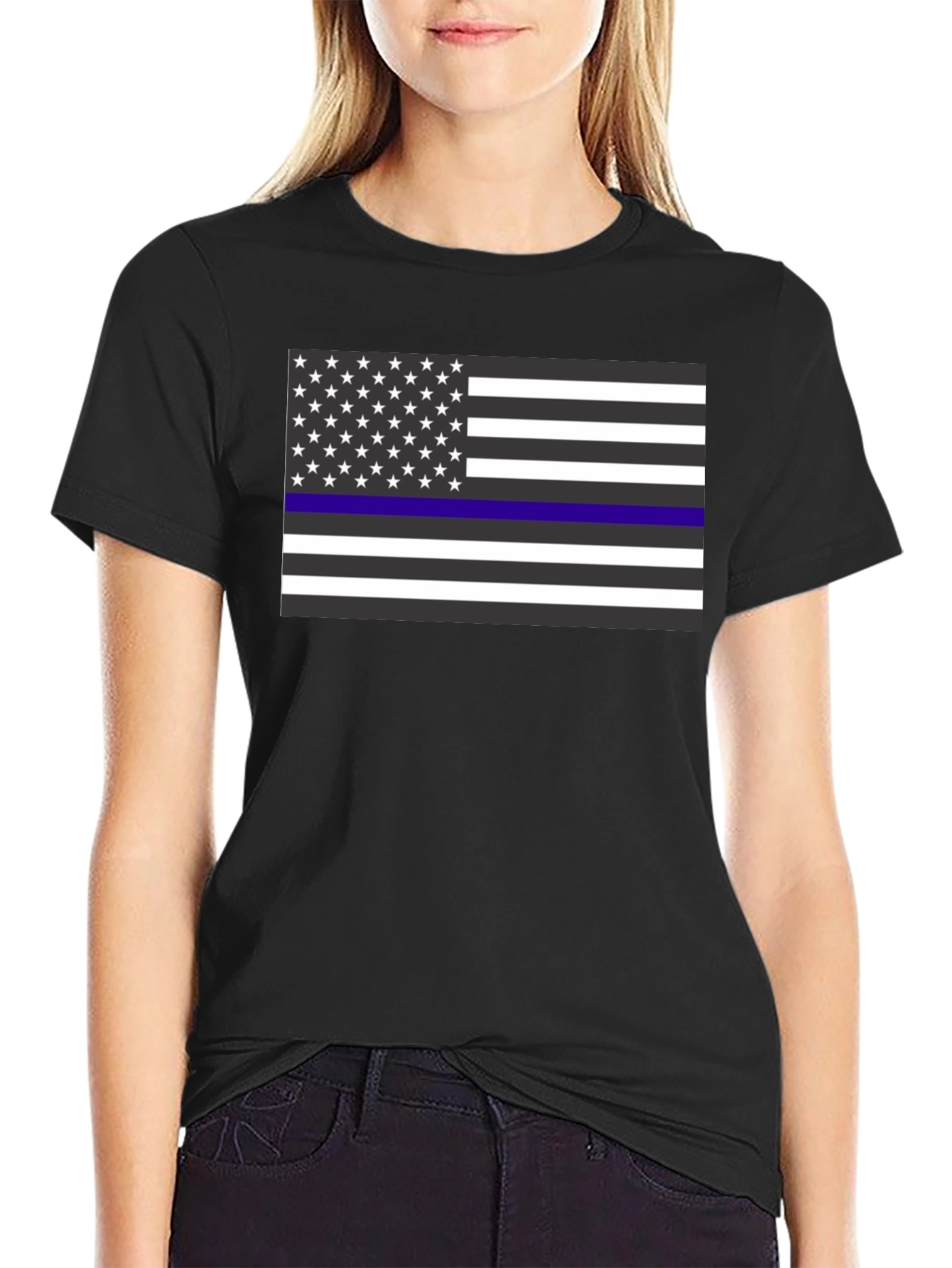 Thin Blue Line American Flag T-Shirt