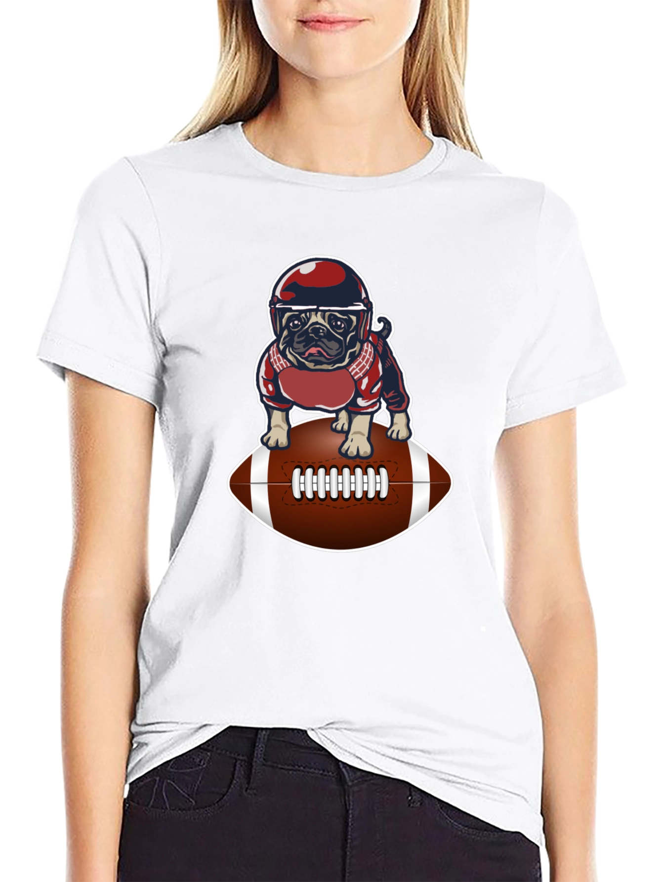 Football Pug Graphic T-Shirt
