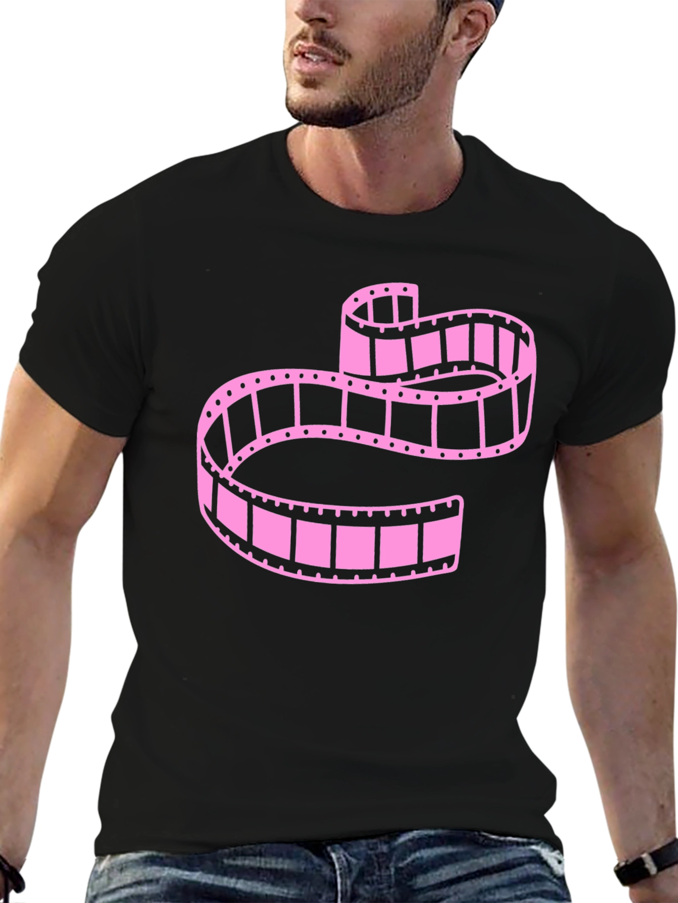 Pink Film Reel Graphic Tee - Retro Style