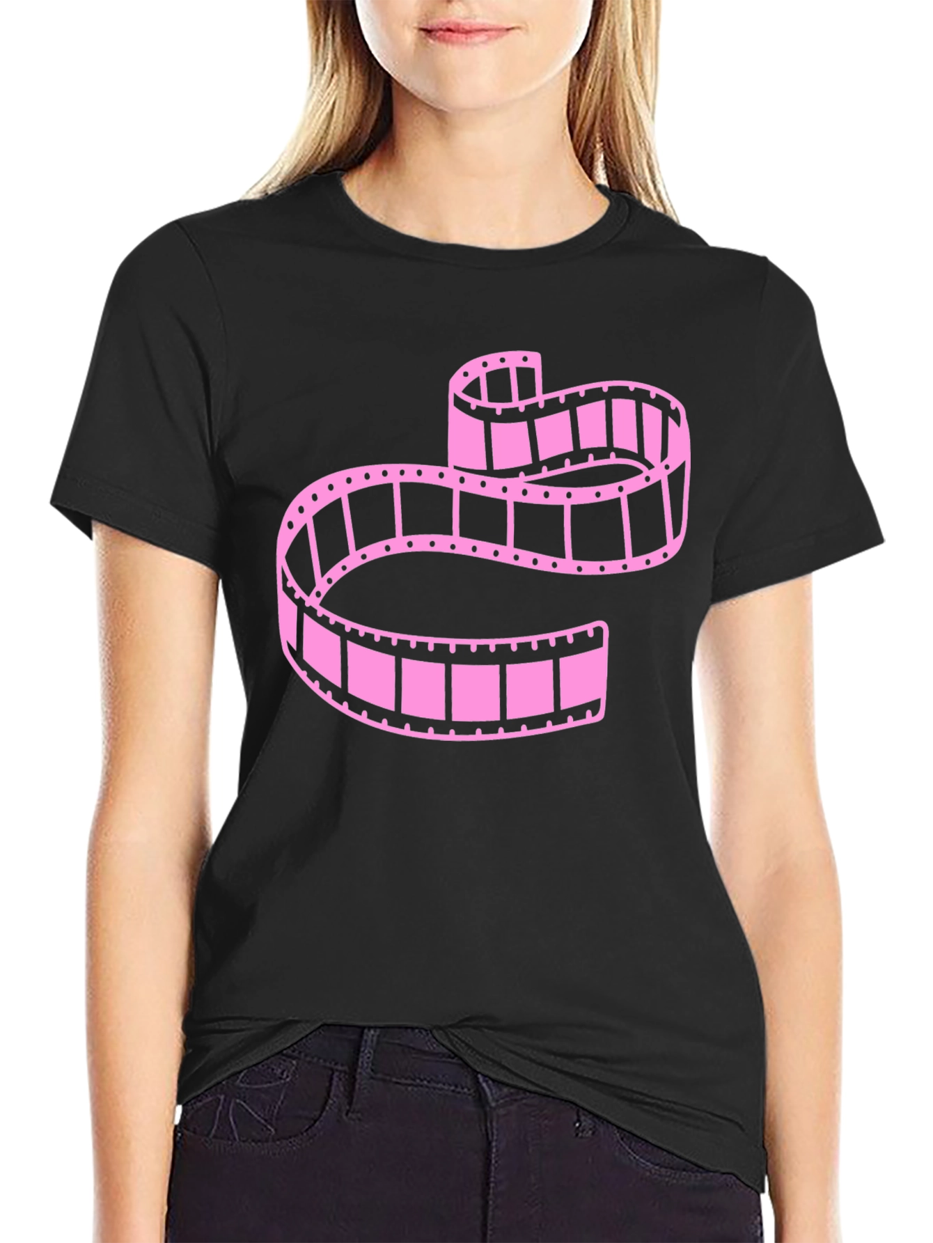Pink Film Reel Graphic Tee - Retro Style