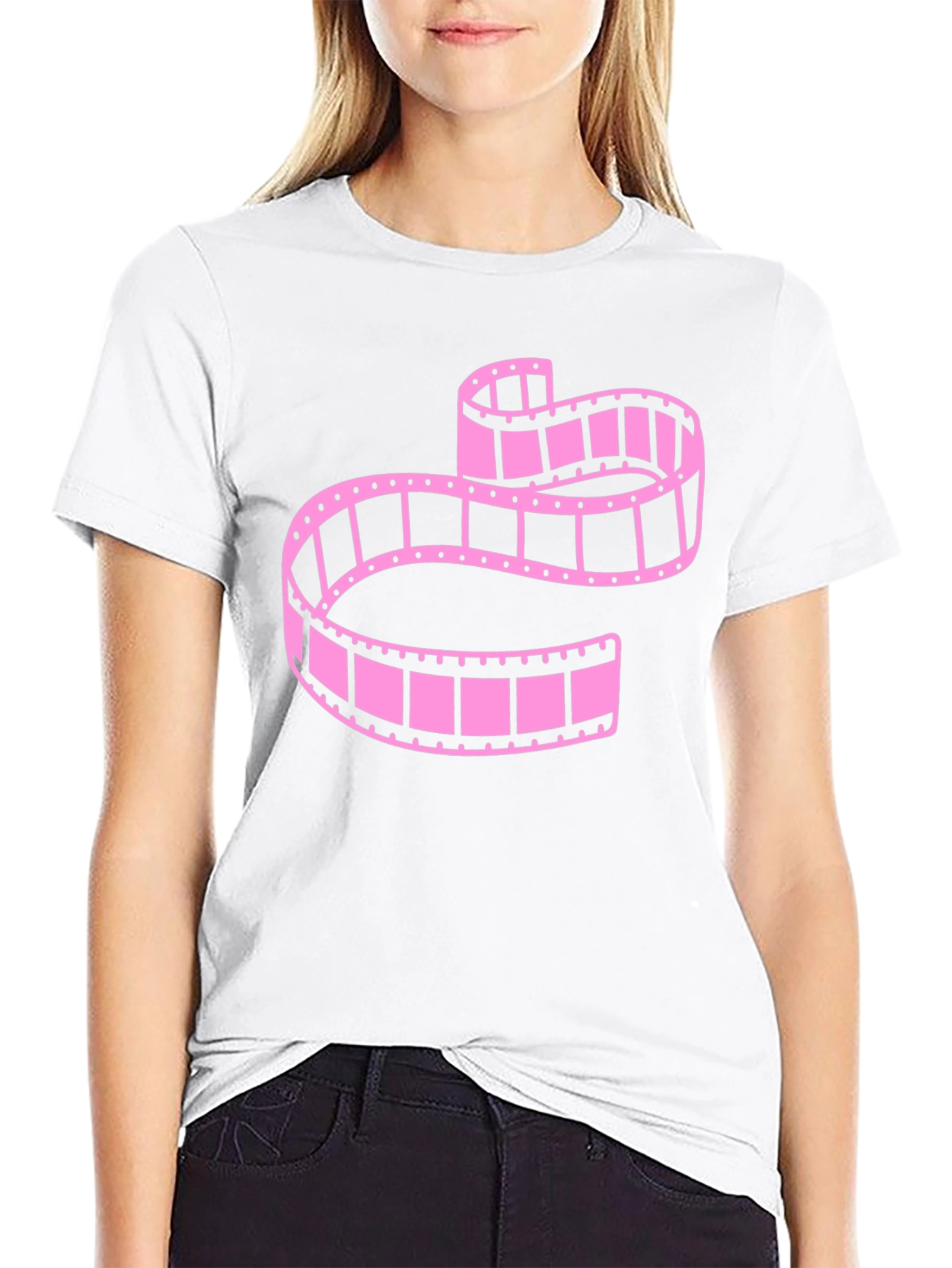 Pink Film Reel Graphic Tee - Retro Style