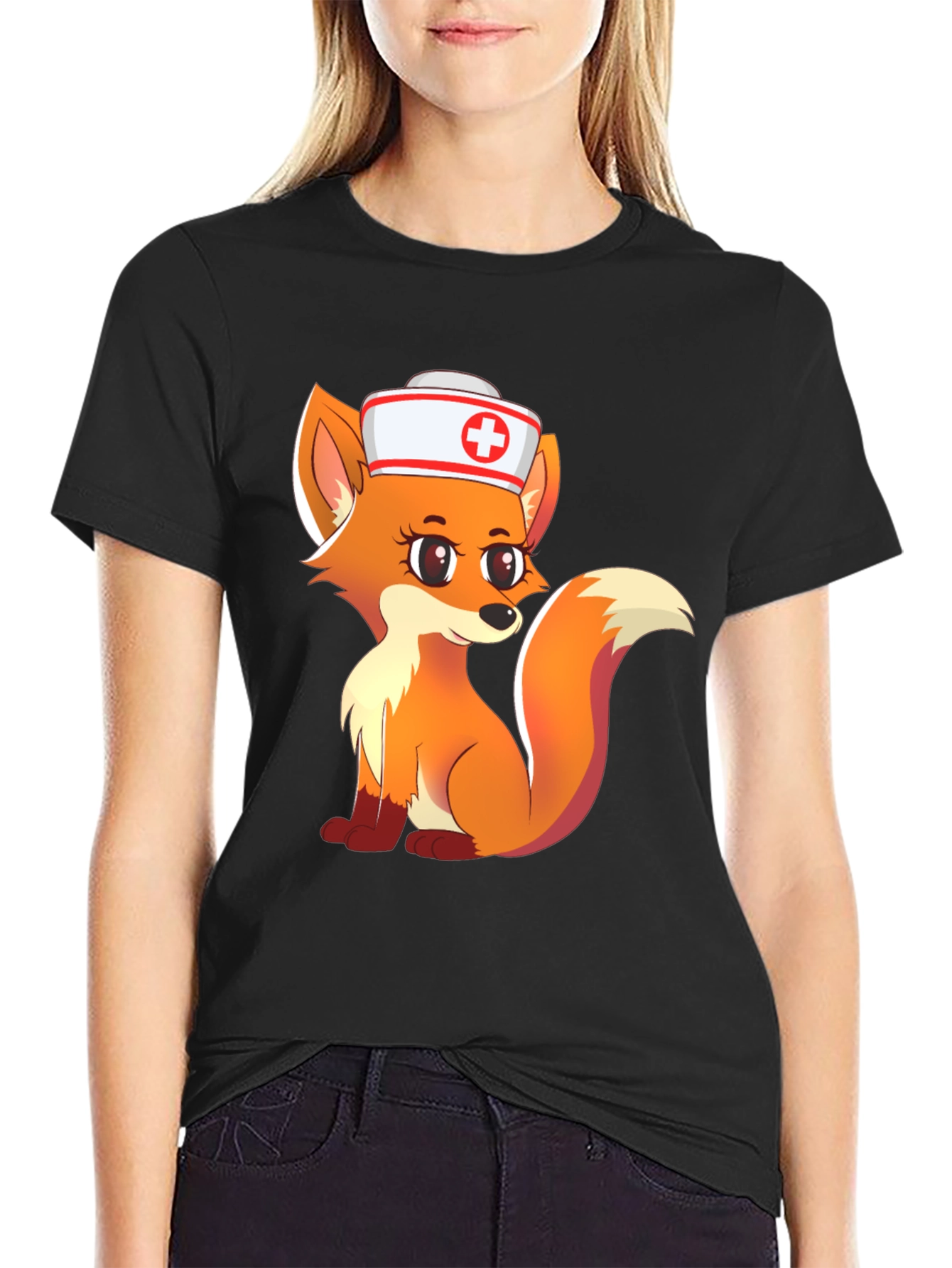 Nurse Fox Graphic Tee - Cute Cartoon Animal T-Shirt