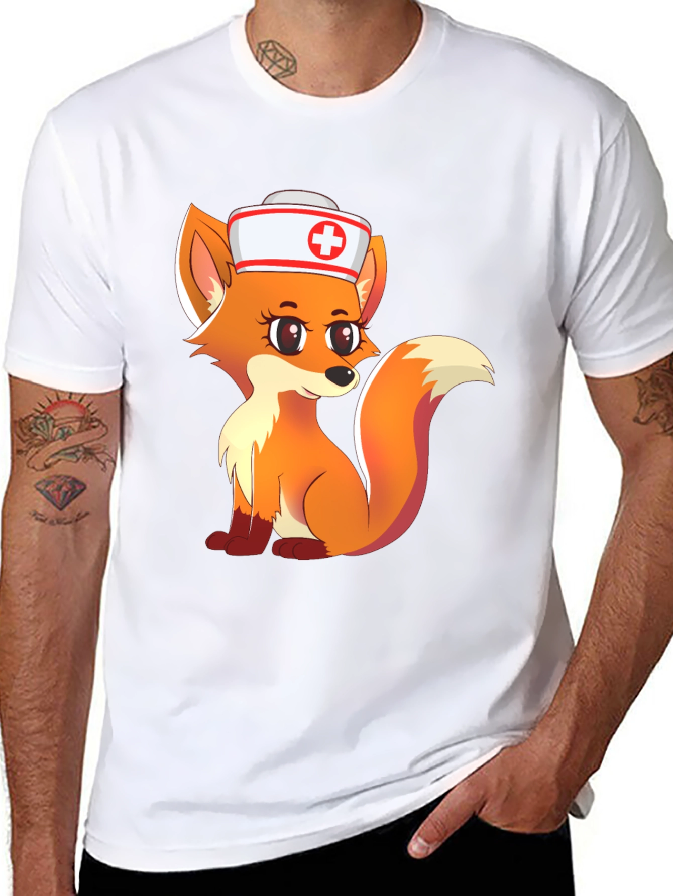 Nurse Fox Graphic Tee - Cute Cartoon Animal T-Shirt
