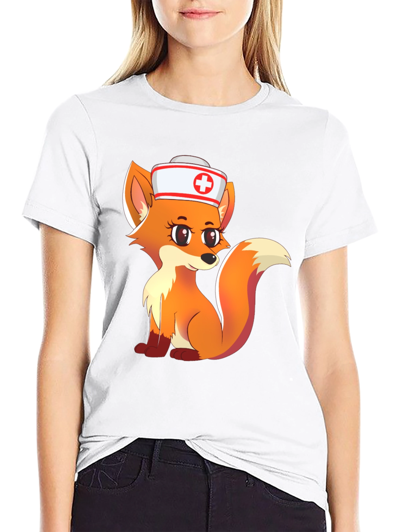 Nurse Fox Graphic Tee - Cute Cartoon Animal T-Shirt