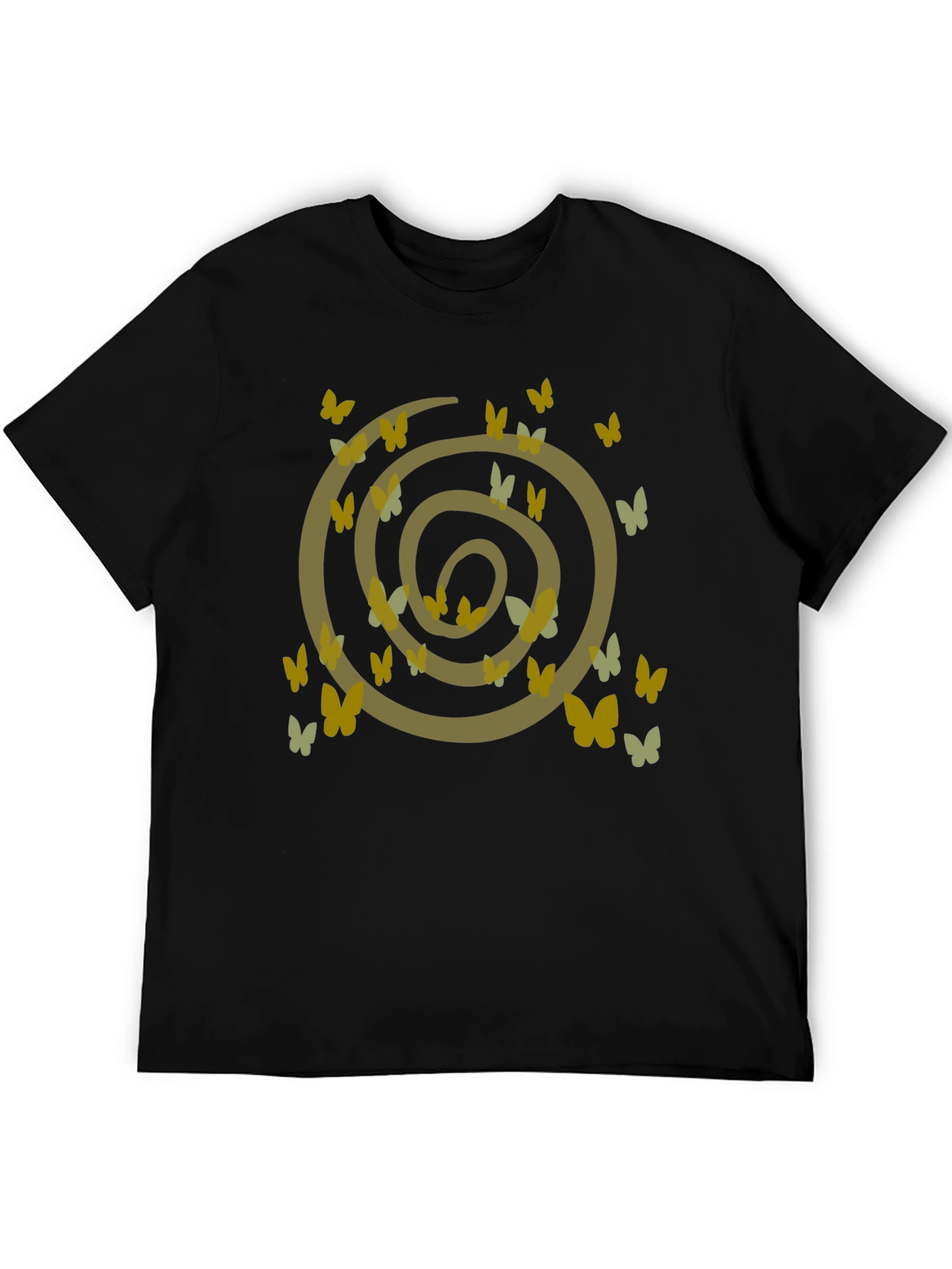 Butterfly Spiral Graphic Tee - Casual Black Cotton T-Shirt