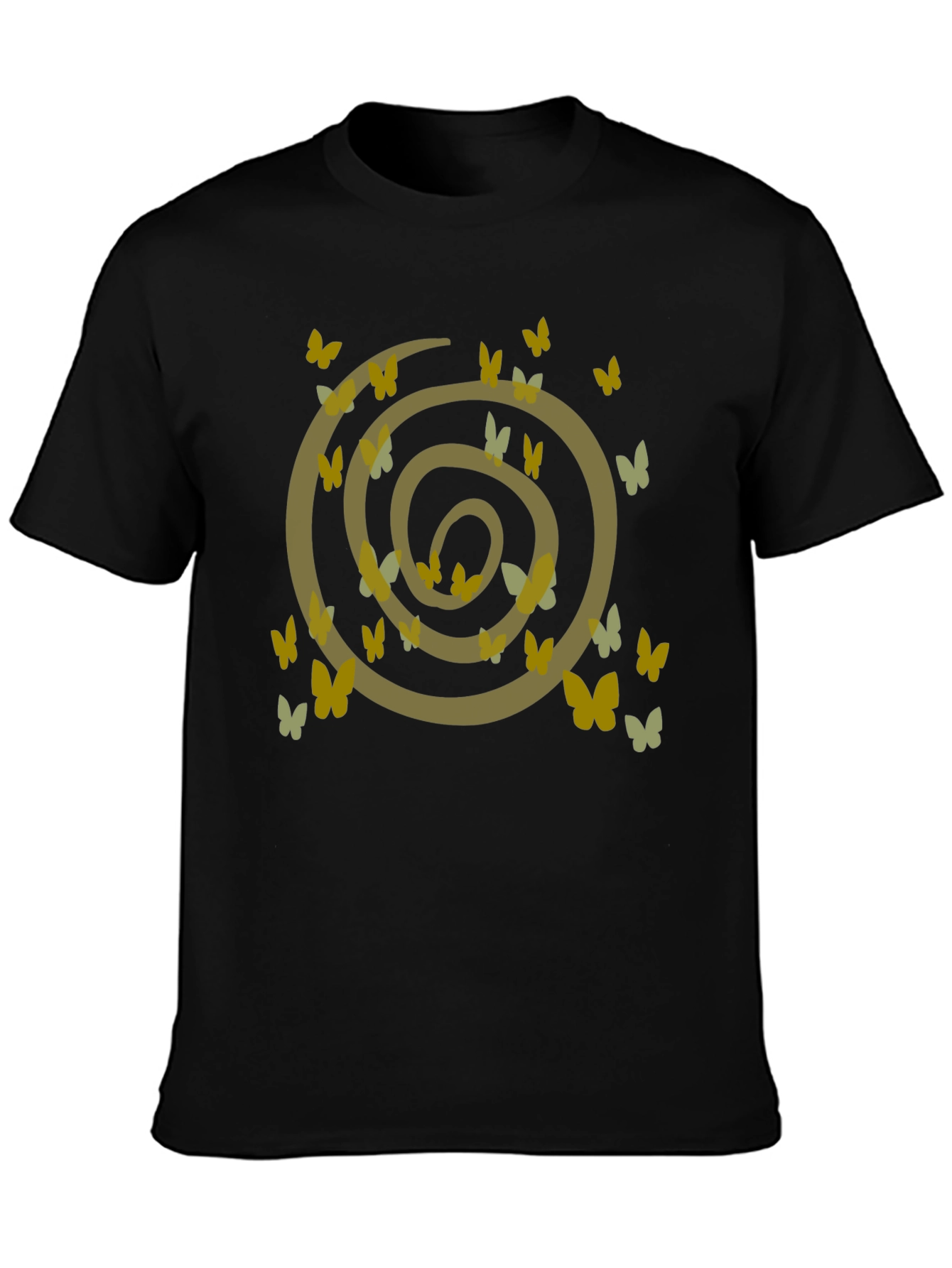 Butterfly Spiral Graphic Tee - Casual Black Cotton T-Shirt