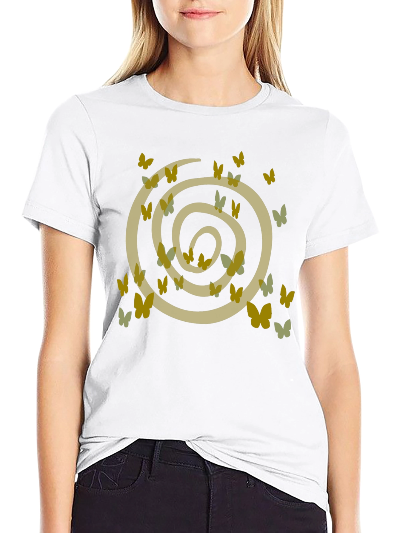 Butterfly Spiral Graphic Tee - Casual Black Cotton T-Shirt