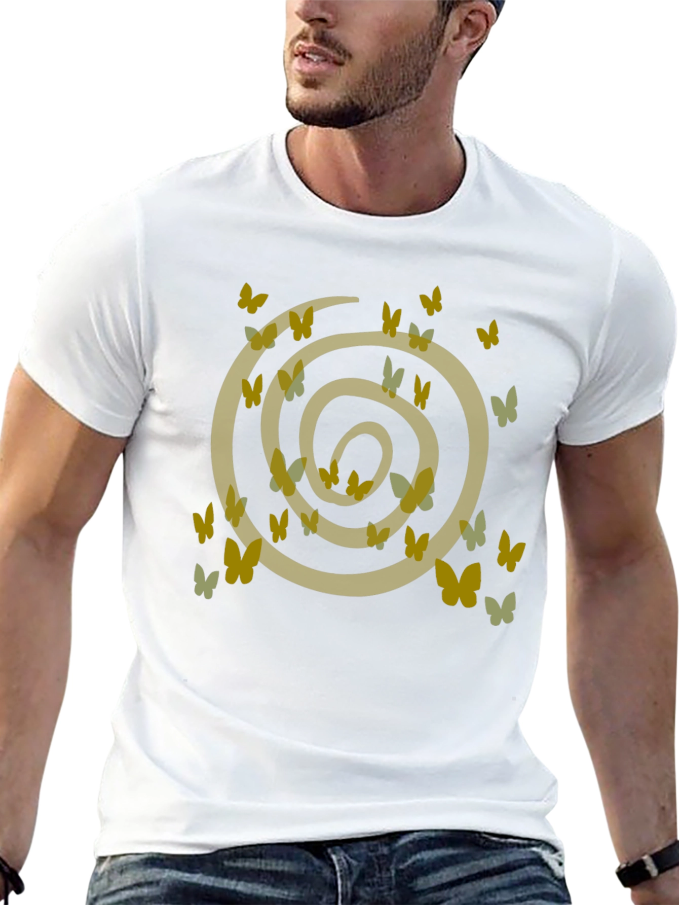 Butterfly Spiral Graphic Tee - Casual Black Cotton T-Shirt