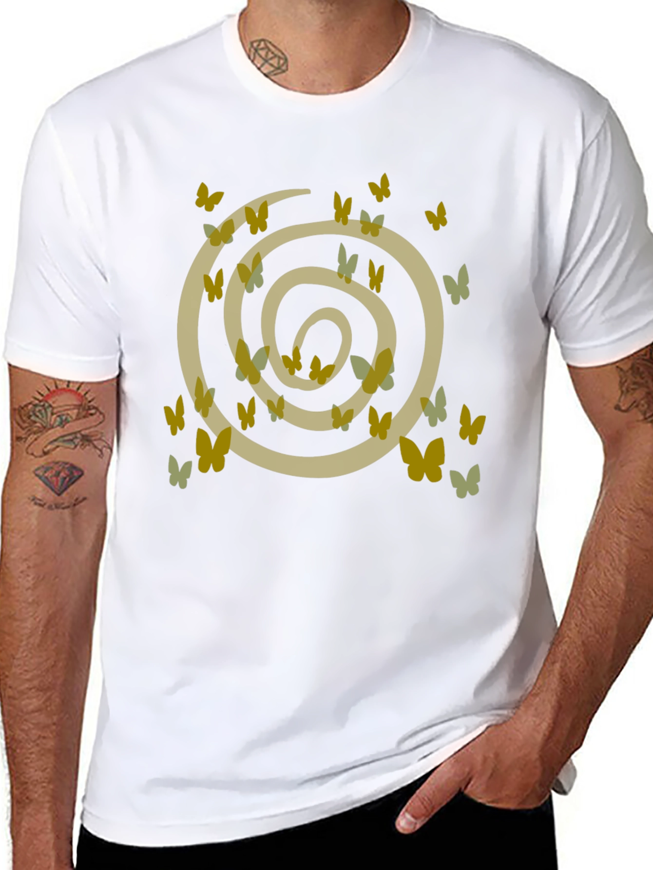 Butterfly Spiral Graphic Tee - Casual Black Cotton T-Shirt