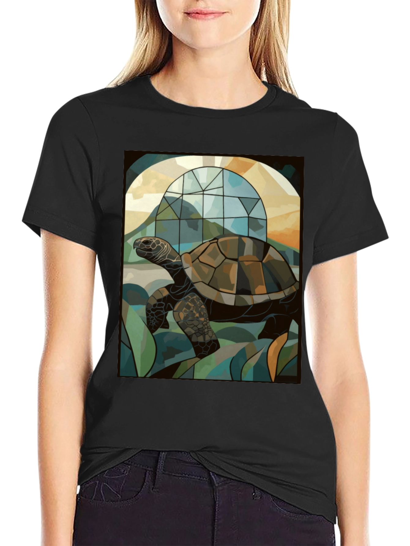 Turtle Stained Glass Graphic Tee - Unique Art Design