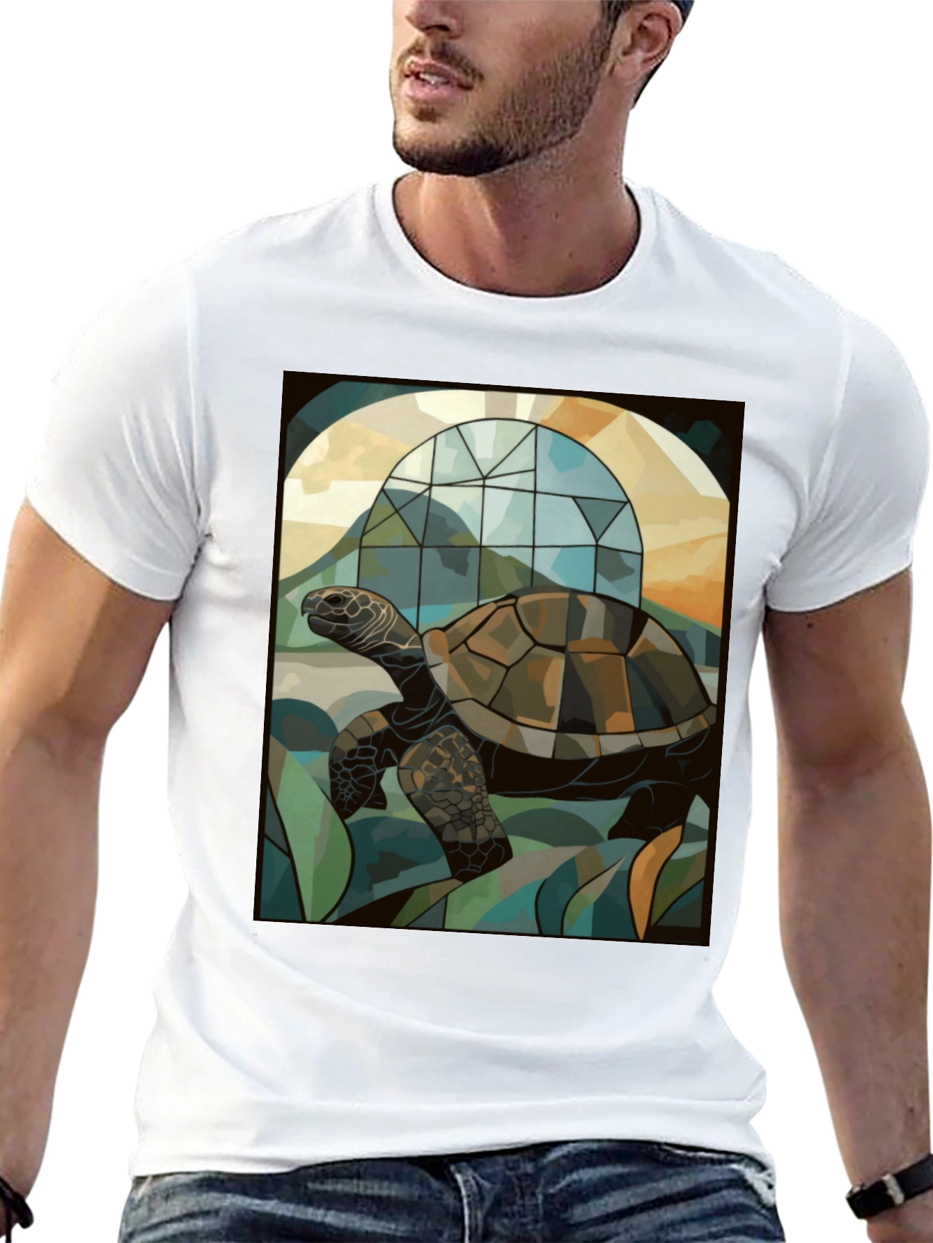 Turtle Stained Glass Graphic Tee - Unique Art Design