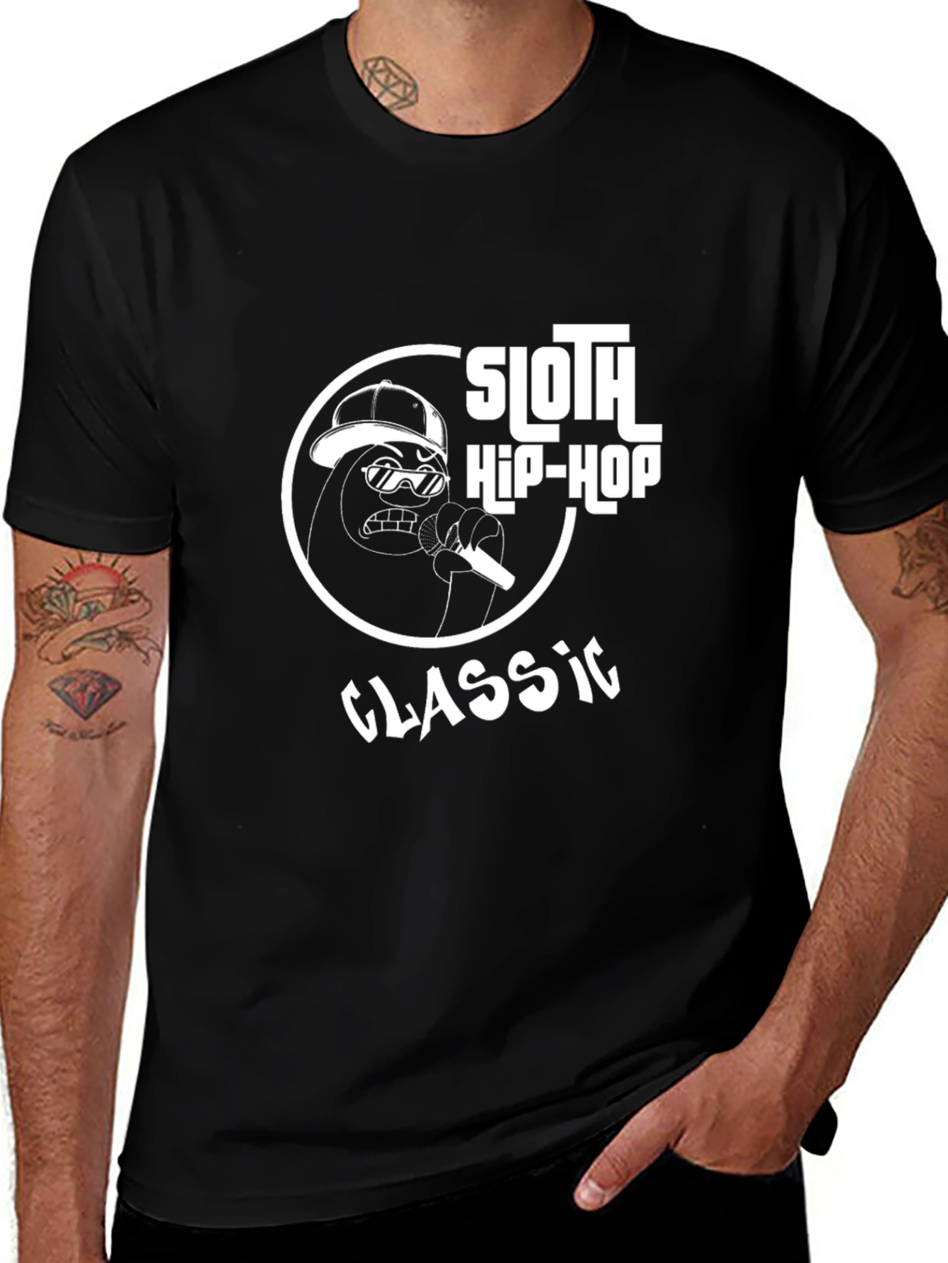 Sloth Hip-Hop Classic Graphic Tee - Black Cotton Blend