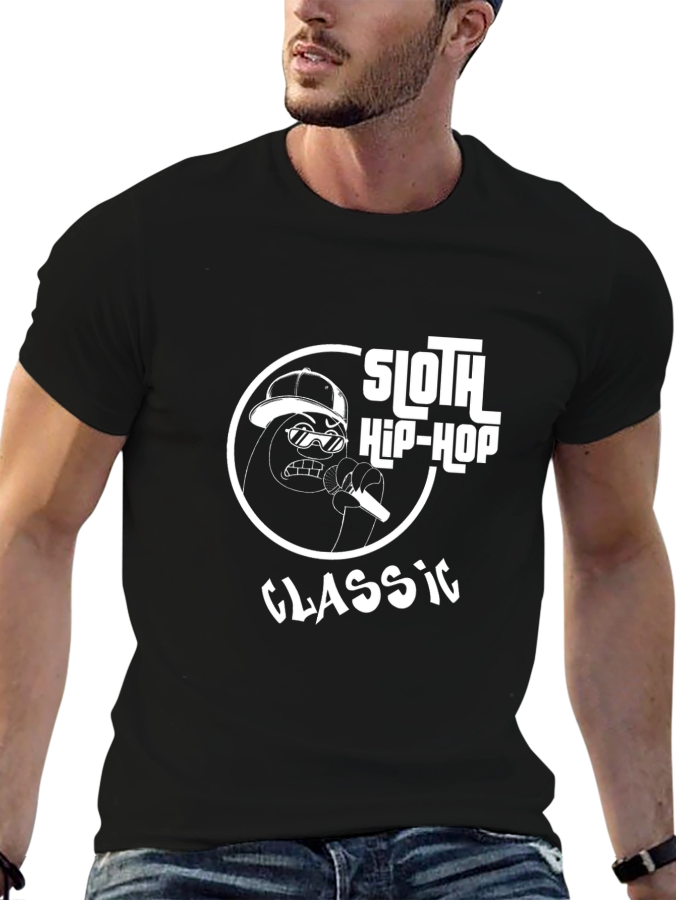 Sloth Hip-Hop Classic Graphic Tee - Black Cotton Blend