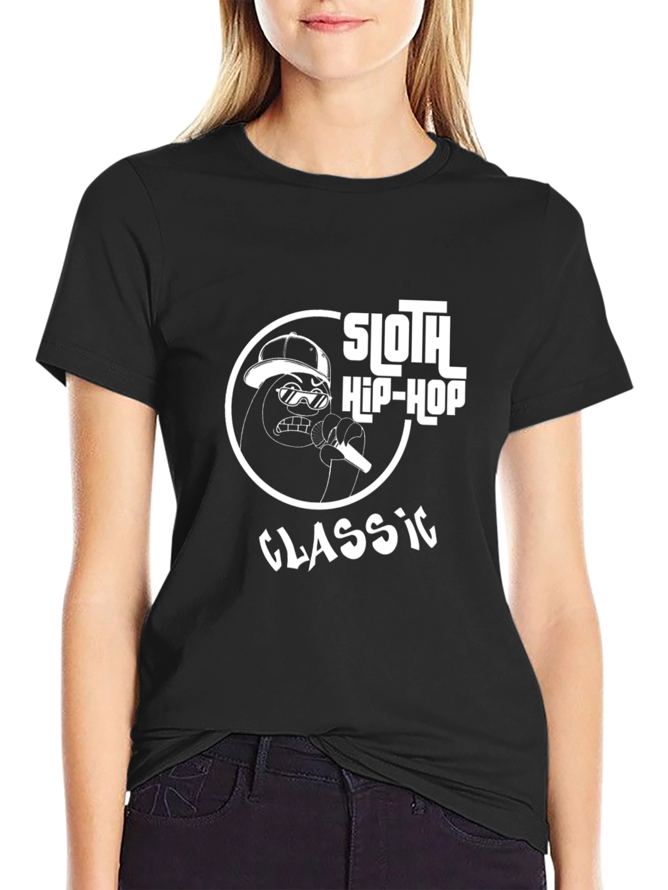 Sloth Hip-Hop Classic Graphic Tee - Black Cotton Blend
