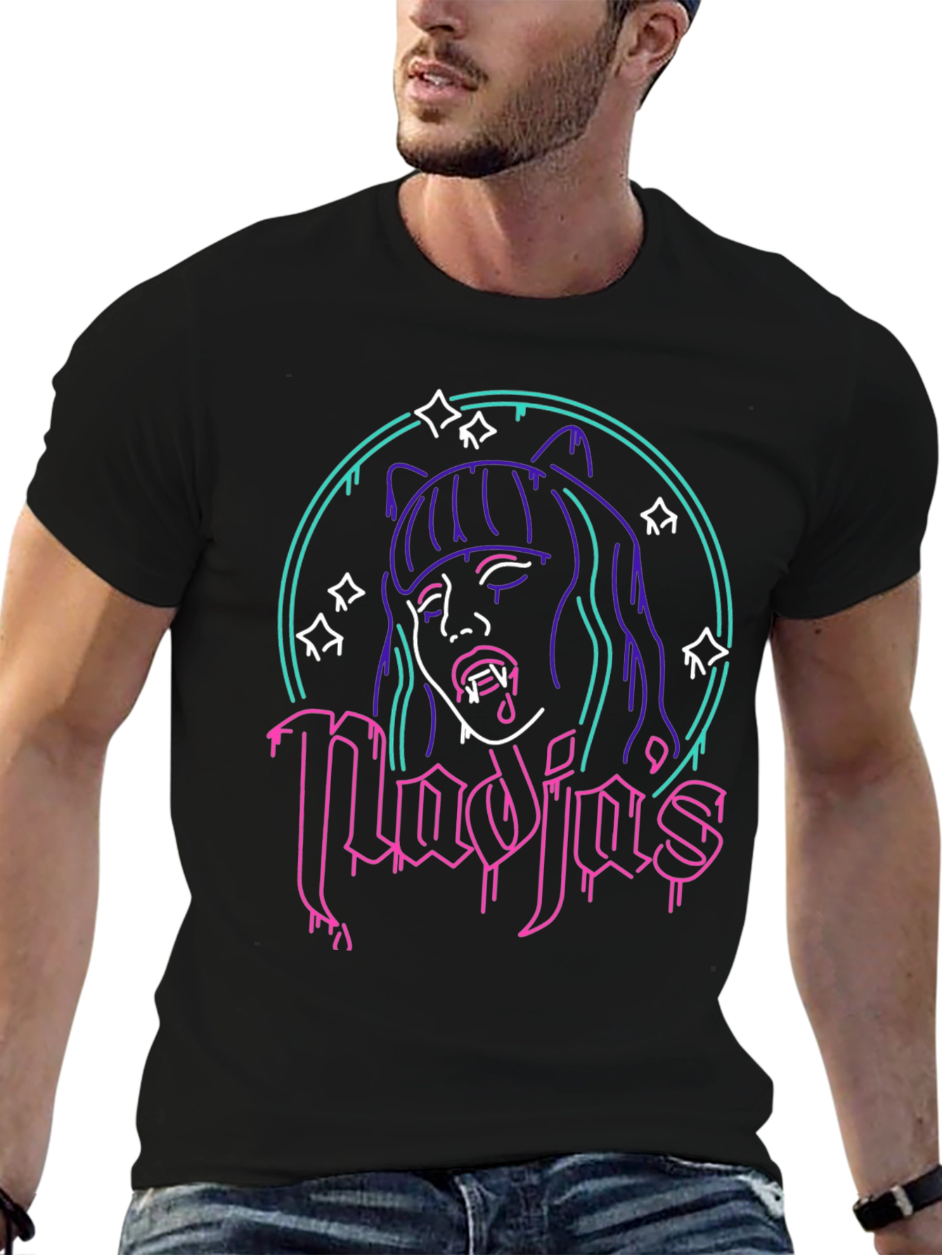 Nadja Vampire Neon Graphic T-Shirt - Black