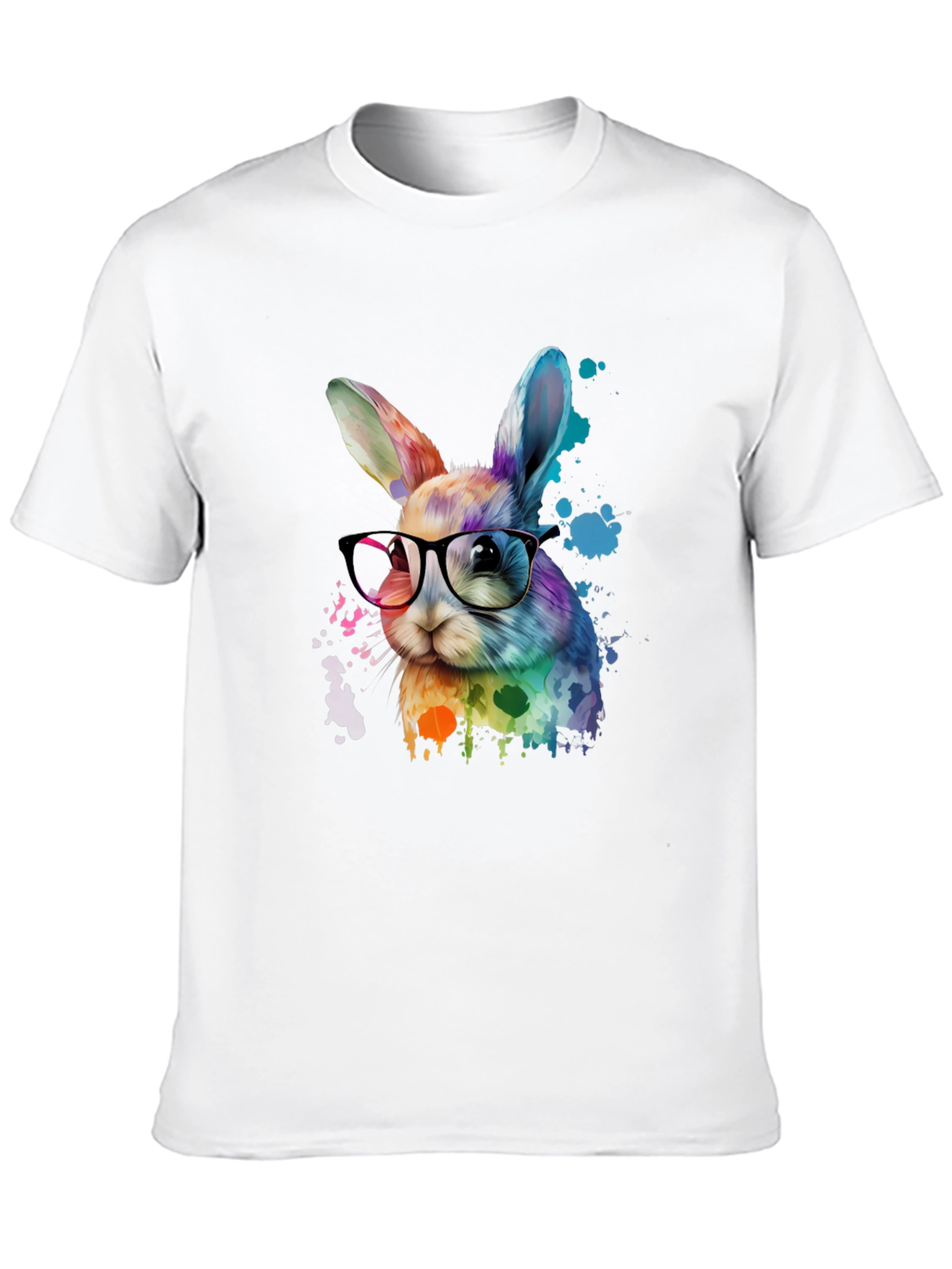 Rainbow Bunny T-Shirt with Glasses - Artistic Design