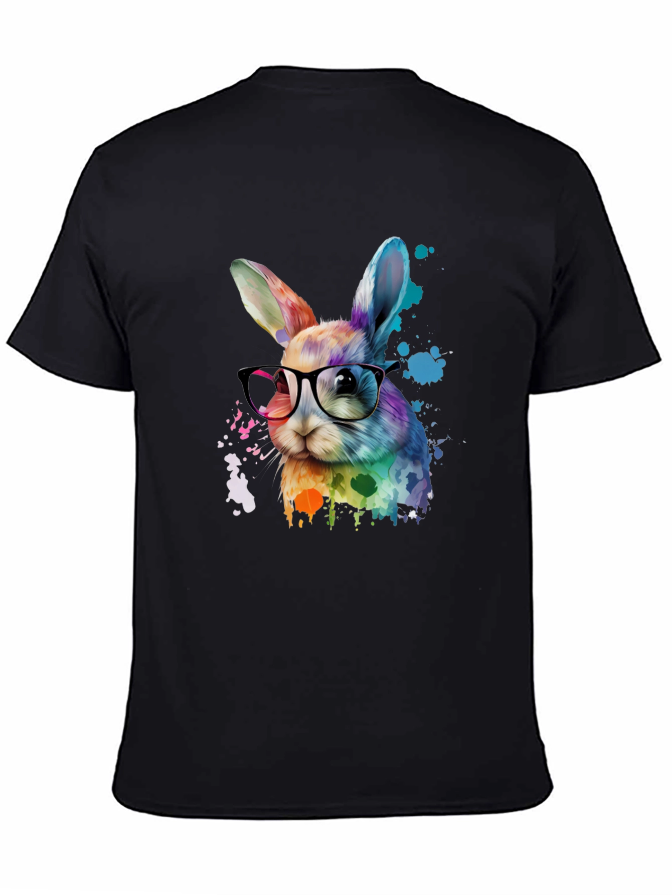 Rainbow Bunny T-Shirt with Glasses - Artistic Design